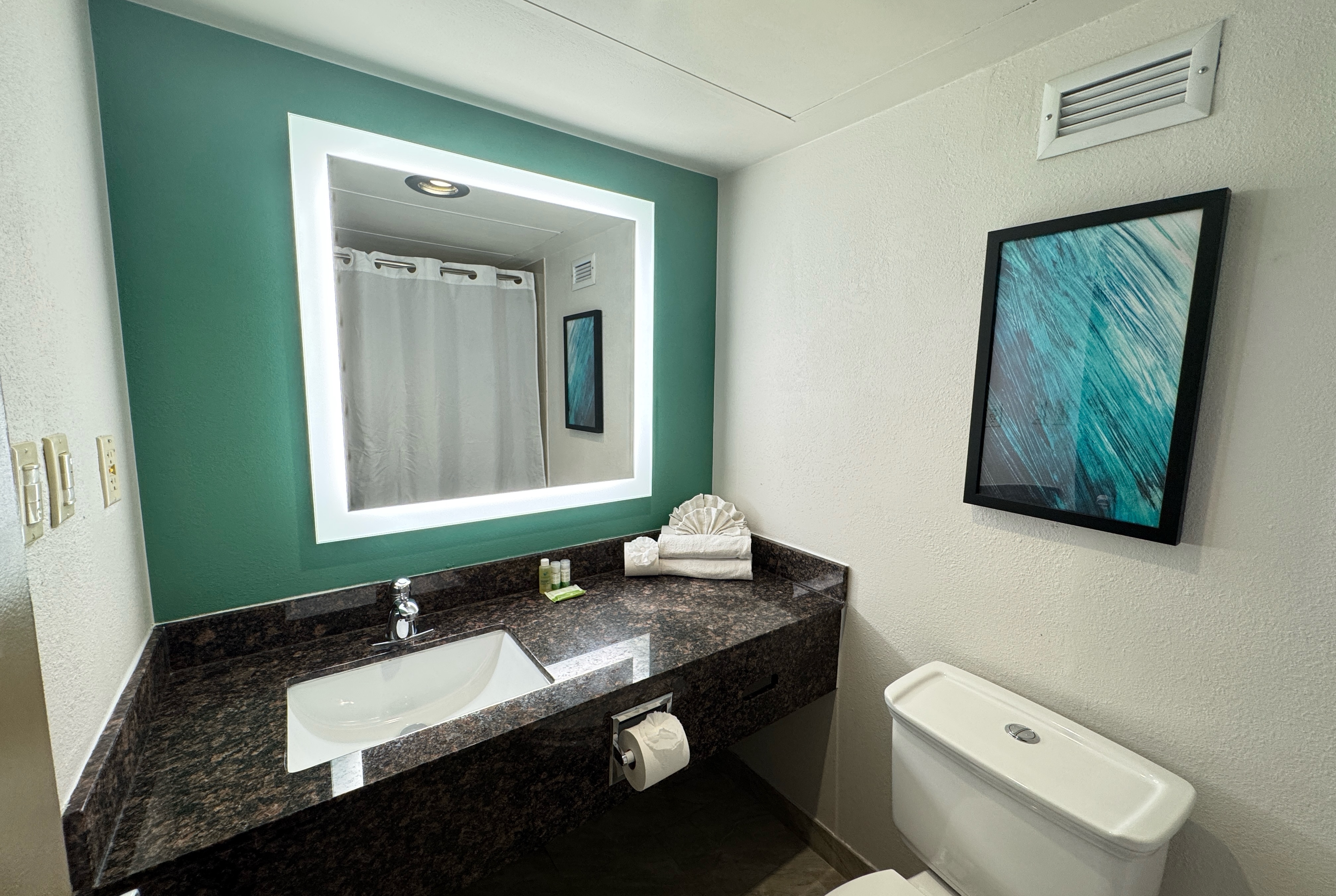 Guest room bath at the Wingate by Wyndham Indianapolis East in Indianapolis, Indiana