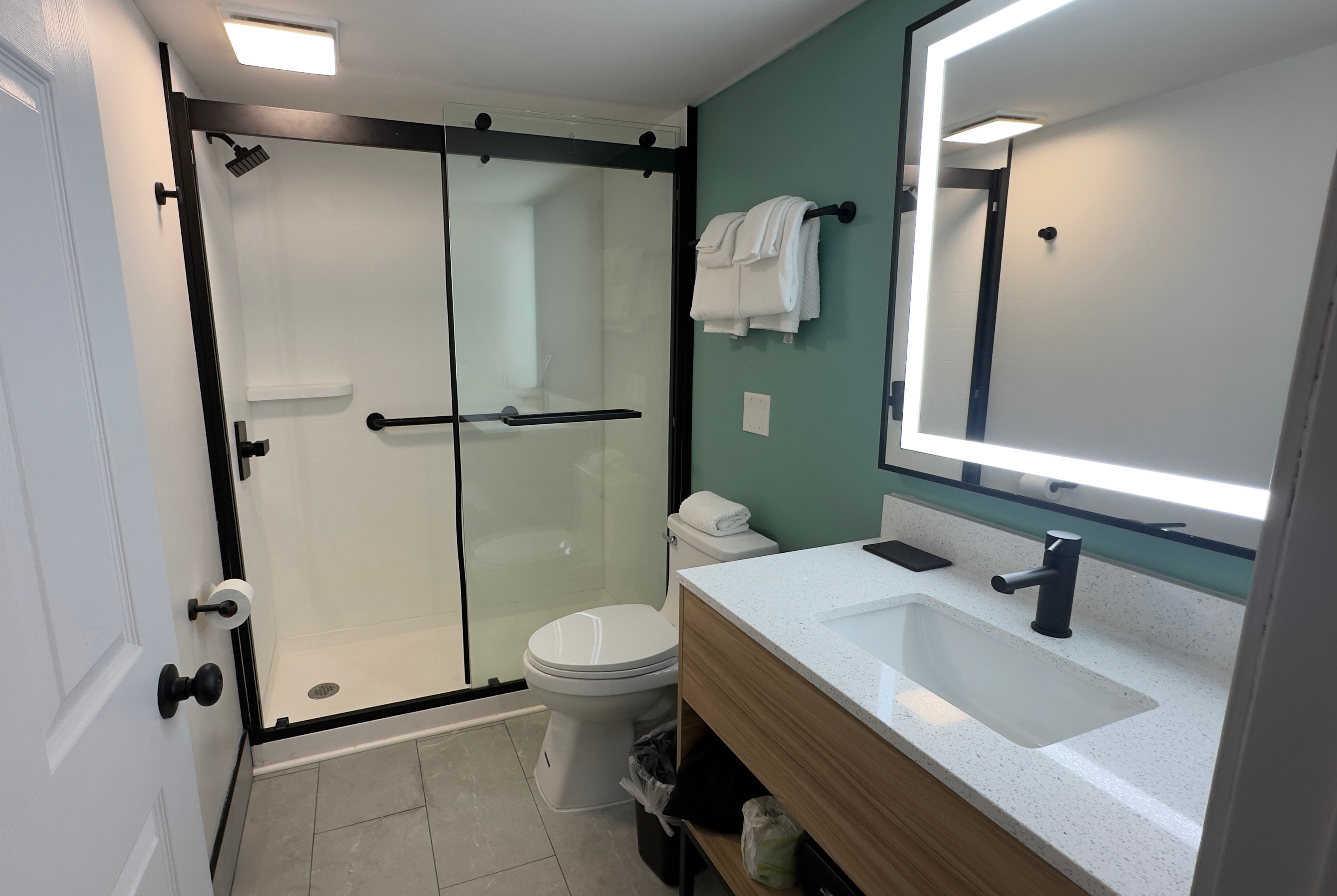 Guest room bath at the Wingate by Wyndham Myrtle Beach At Outlets in Myrtle Beach, South Carolina