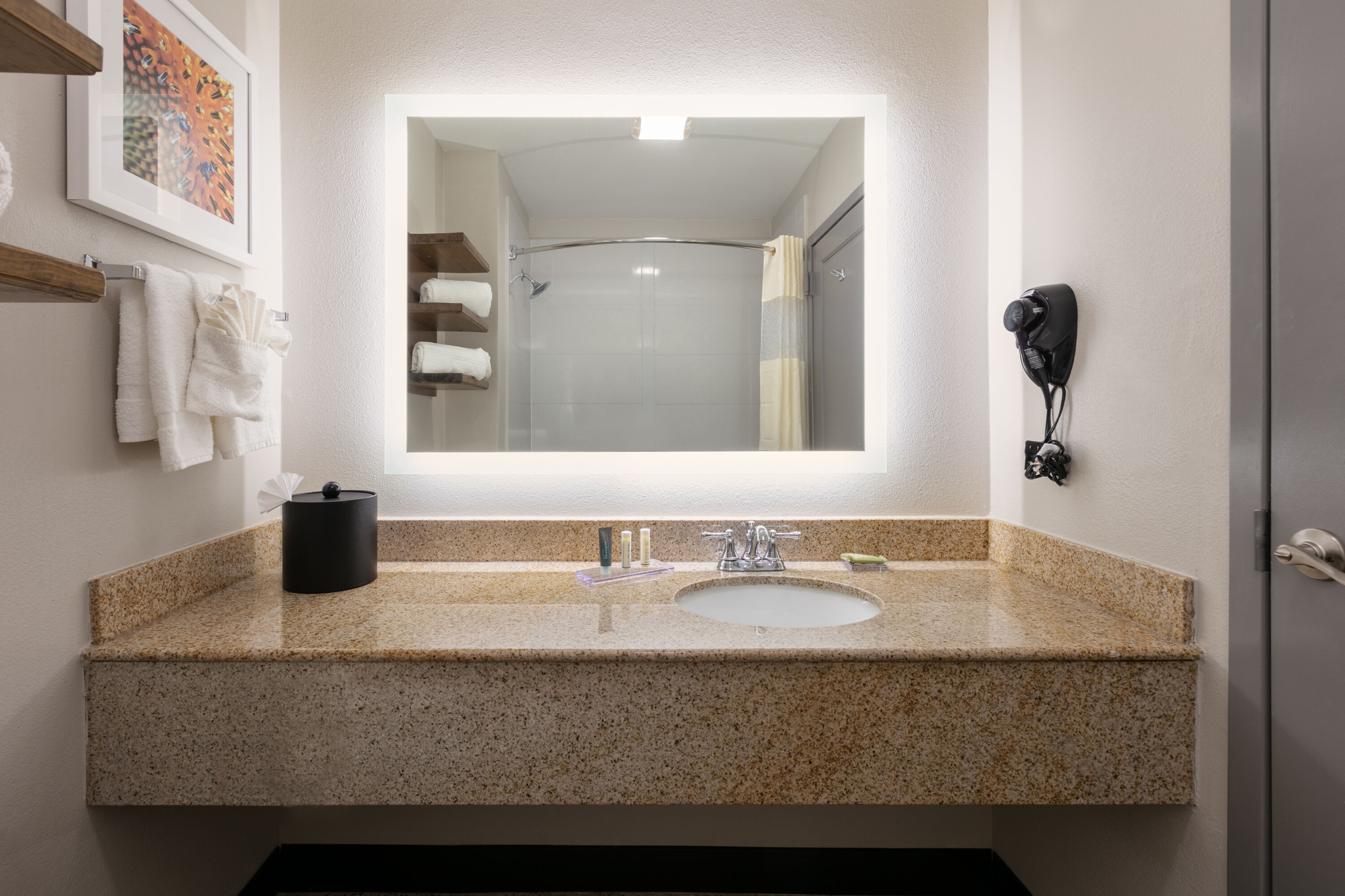 Guest room bath at the Wingate by Wyndham DFW / North Irving in Irving, Texas