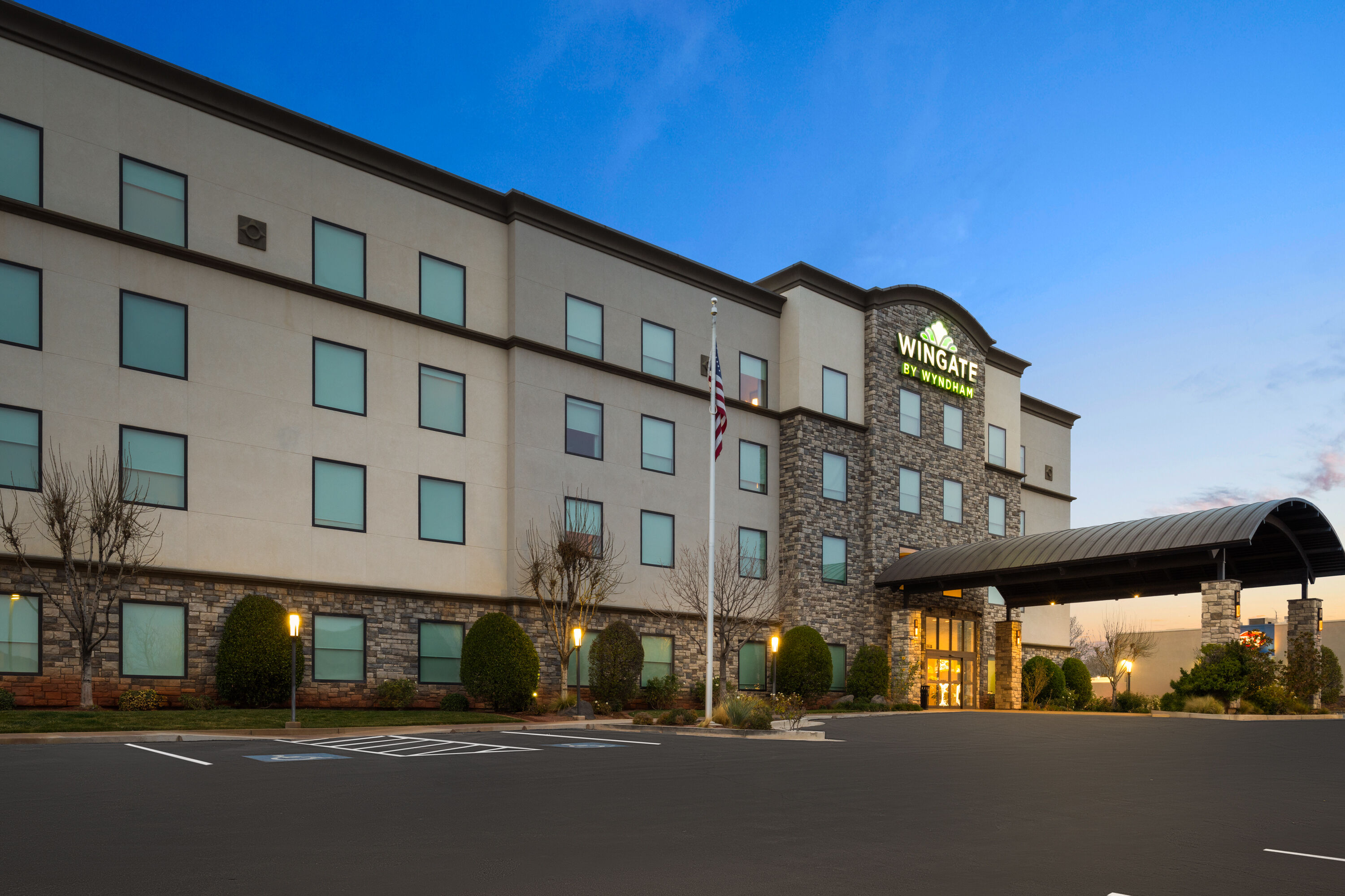 Exterior Dusk Image of Wingate by Wyndham Hurricane/Zion National Park hotel in Hurricane, Utah