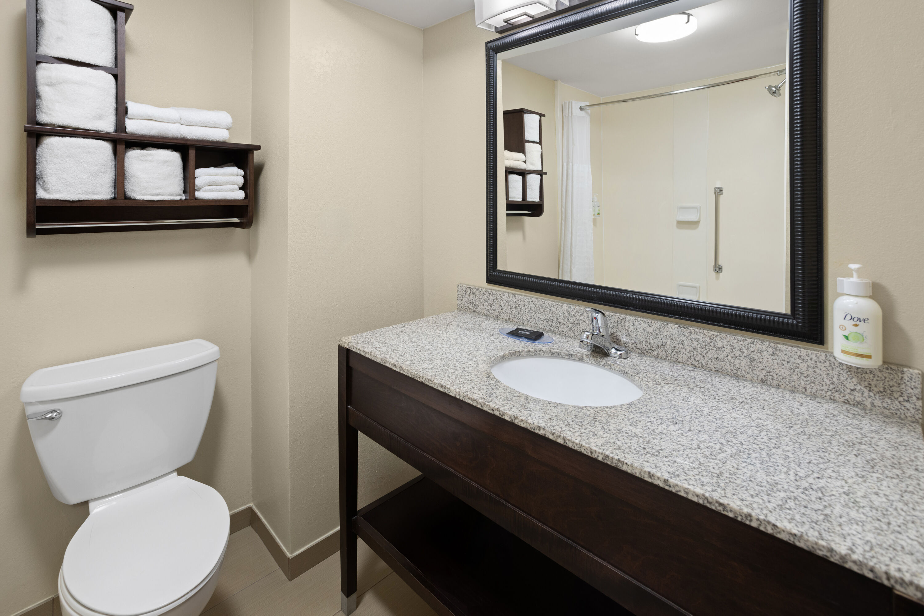 Guest room bath at the Wingate by Wyndham Buckhannon in Buckhannon, West Virginia