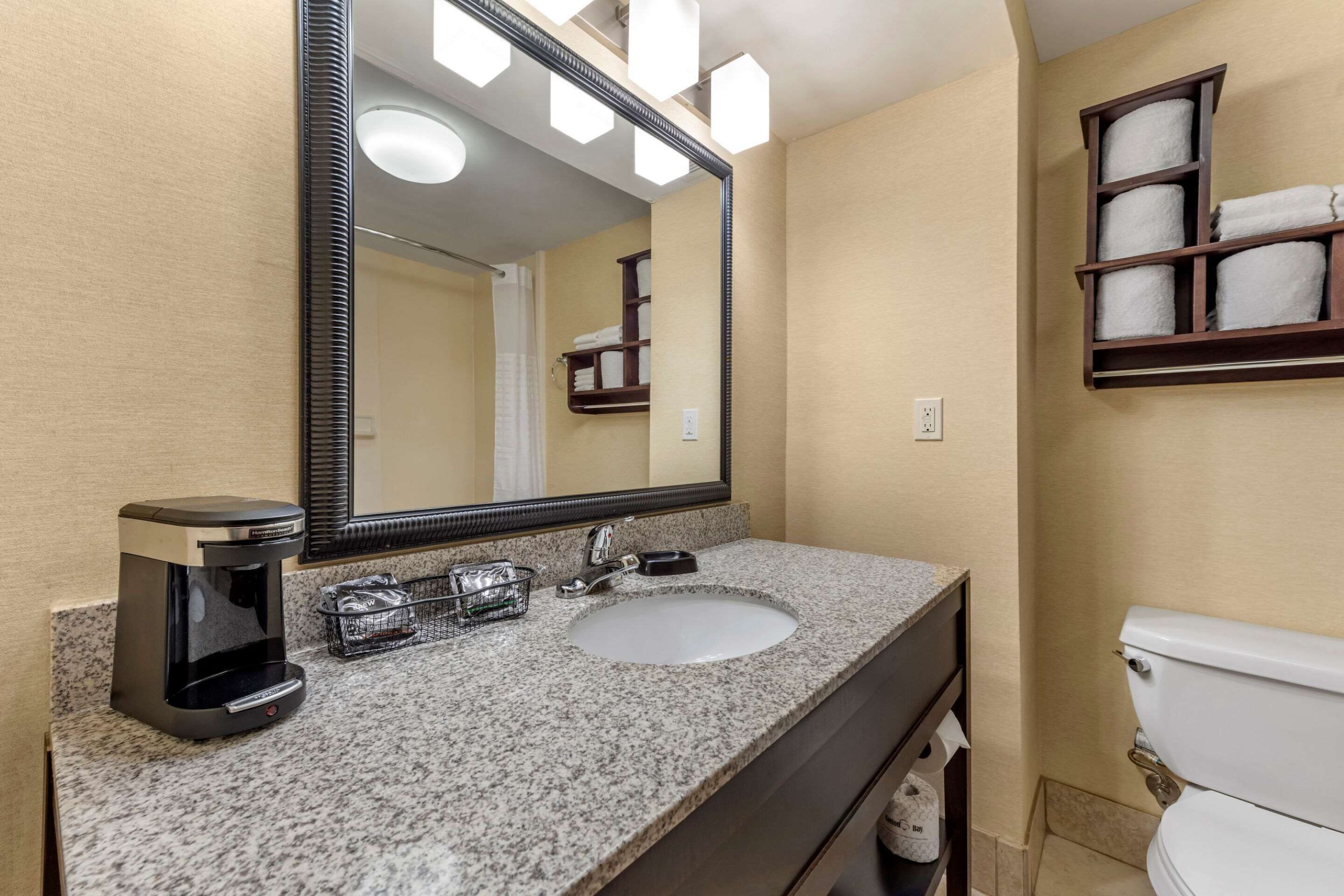 Guest room bath at the Wingate by Wyndham Buckhannon in Buckhannon, West Virginia