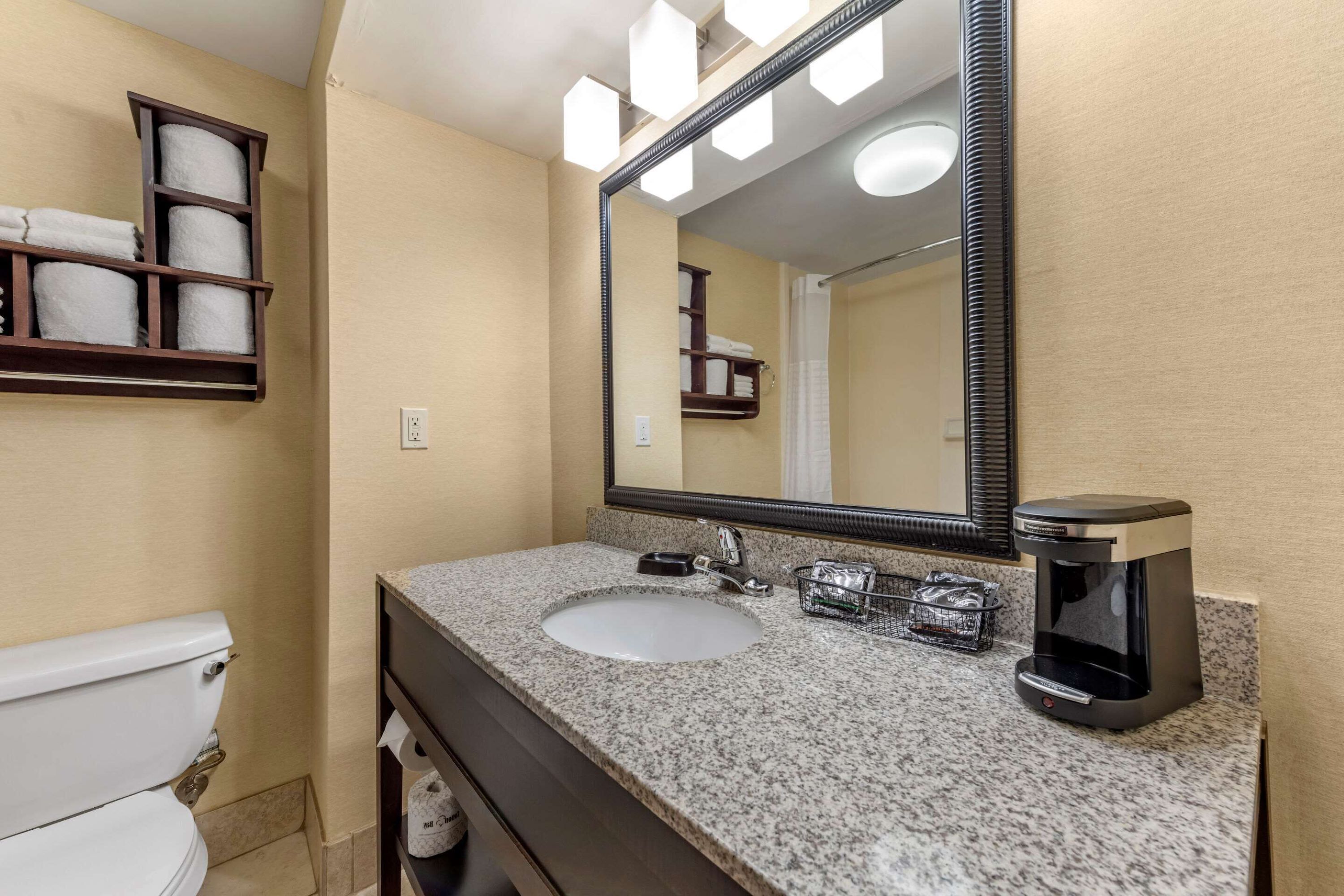 Guest room bath at the Wingate by Wyndham Buckhannon in Buckhannon, West Virginia