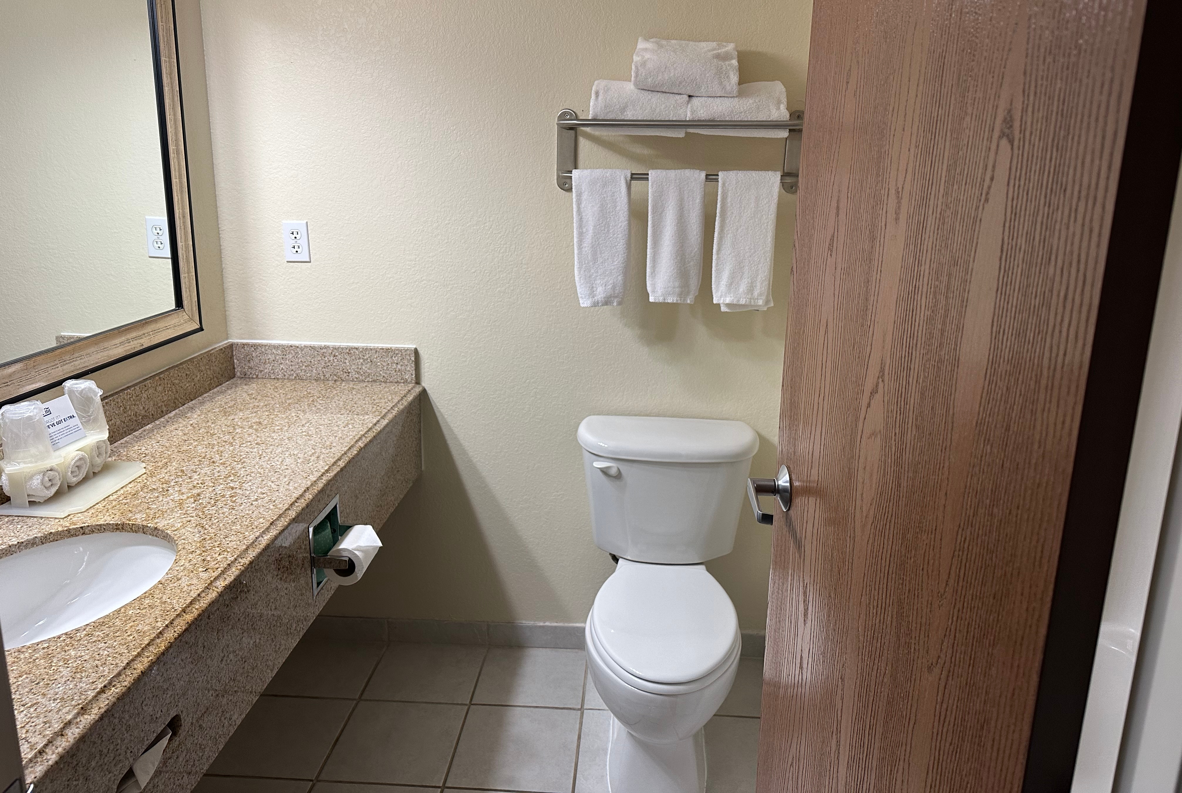 Guest room bath at the Wingate by Wyndham Newell in Newell, West Virginia