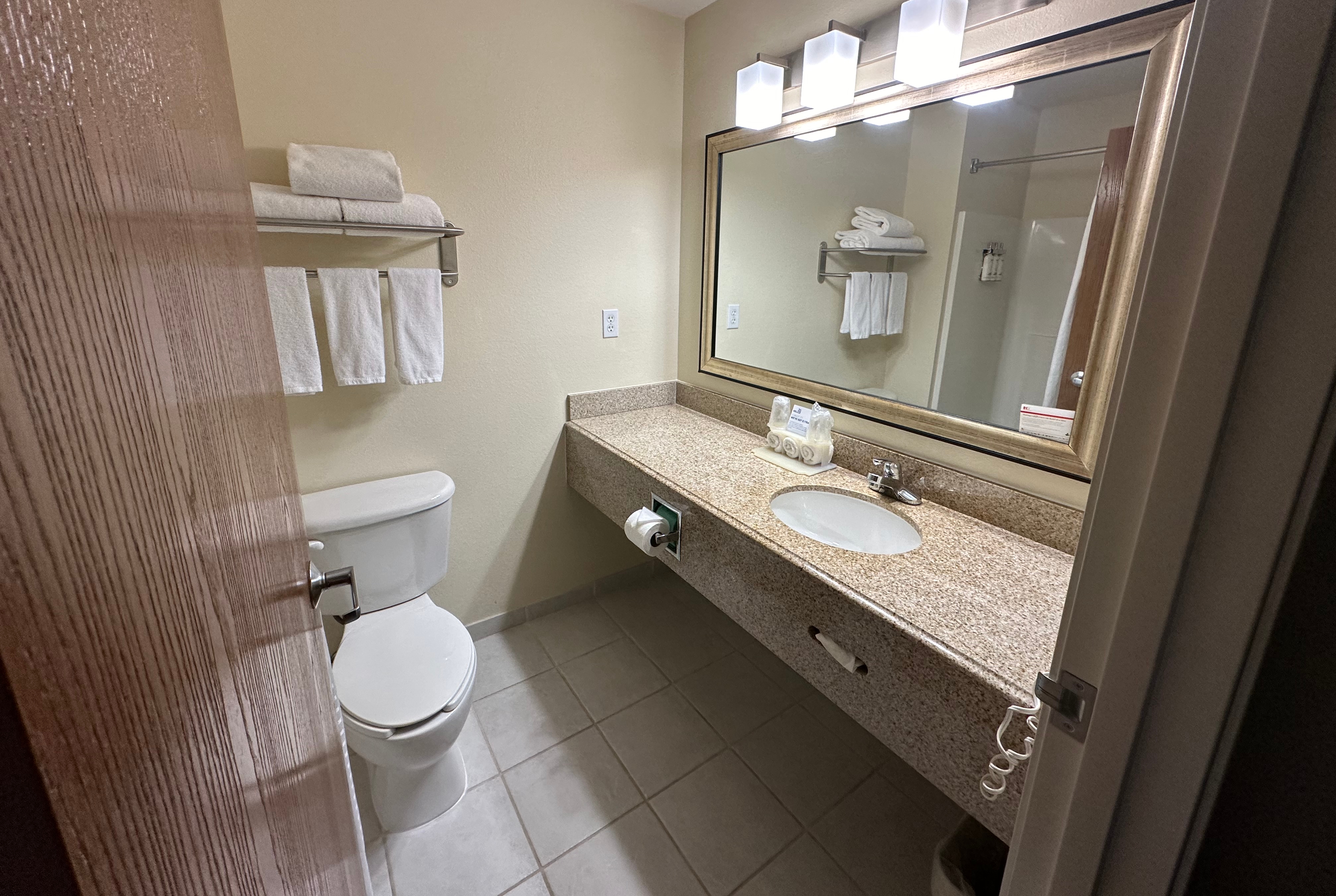 Guest room bath at the Wingate by Wyndham Newell in Newell, West Virginia