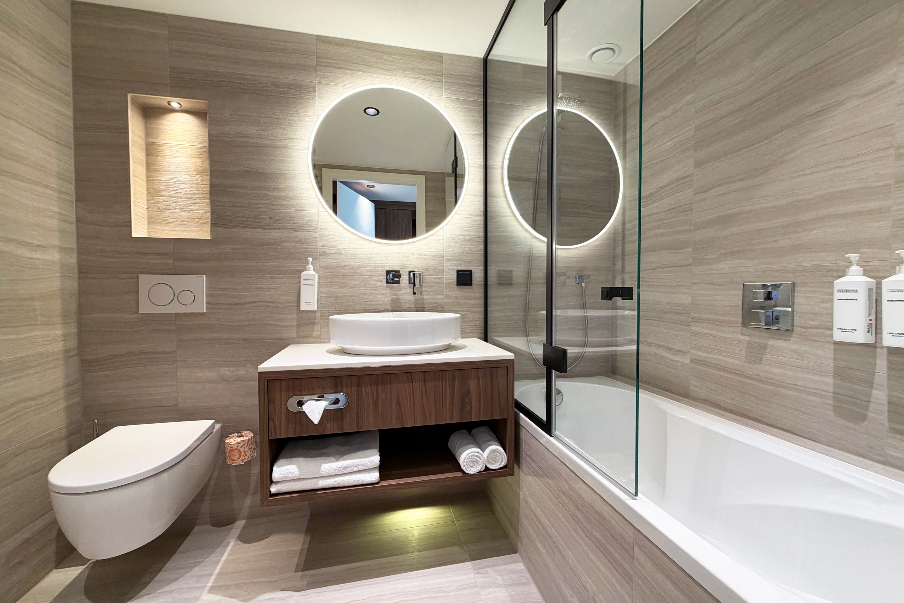 Guest room bath at the TRYP by Wyndham Badhotel The Hague Scheveningen in The Hague, Other than US/Canada