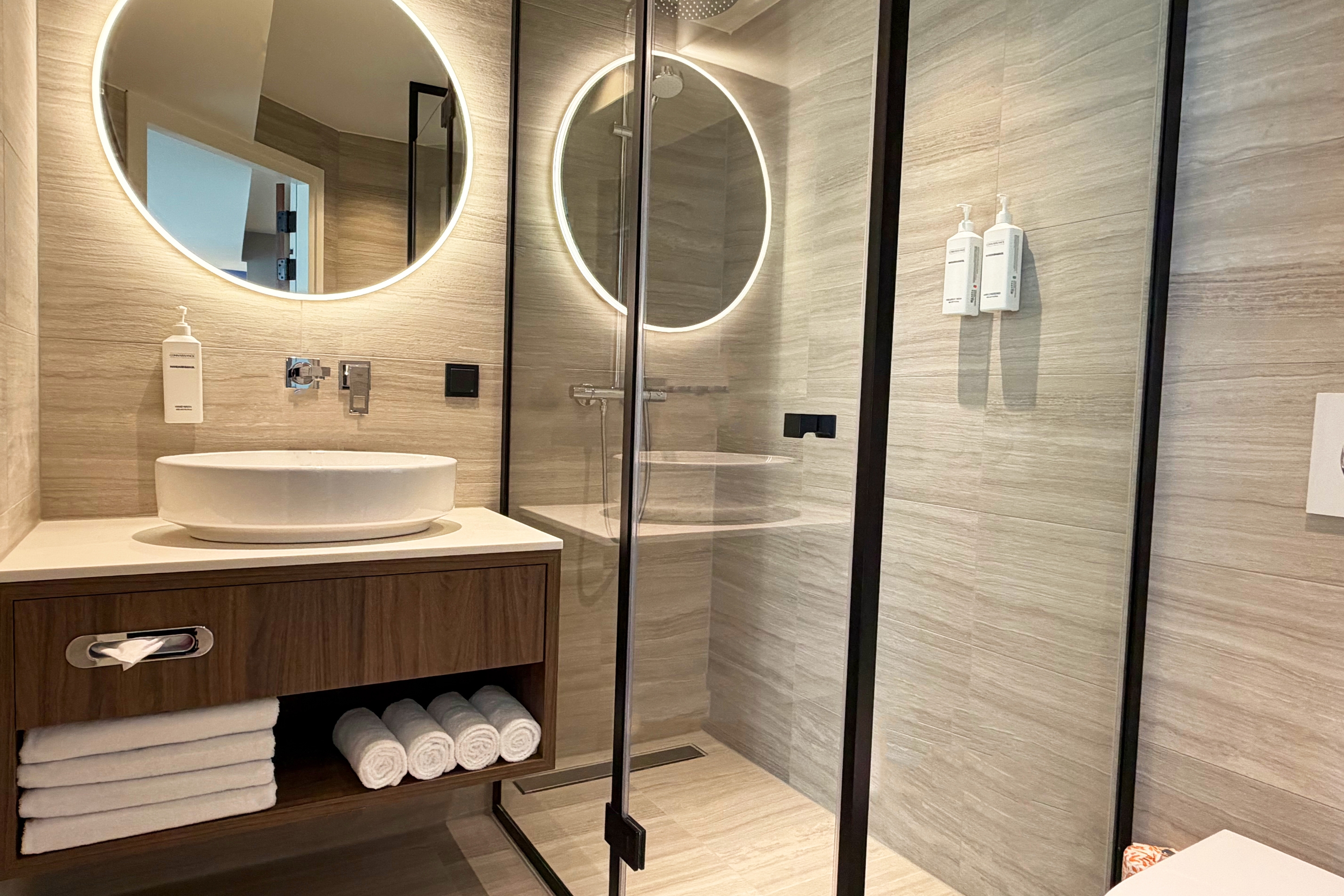 Guest room bath at the TRYP by Wyndham Badhotel The Hague Scheveningen in The Hague, Other than US/Canada