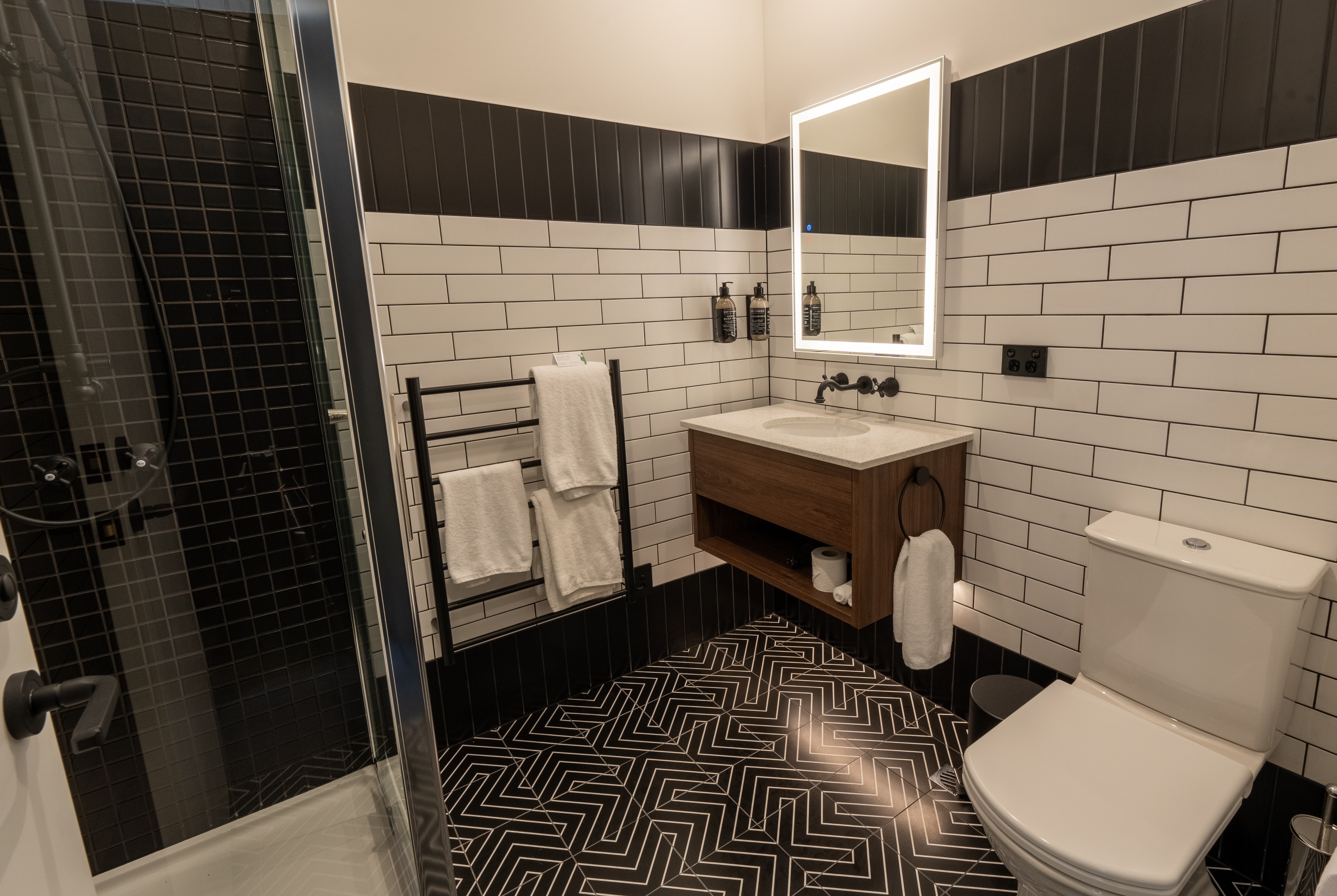 Guest room bath at the TRYP by Wyndham Wellington Tory Street in Wellington, Other than US/Canada