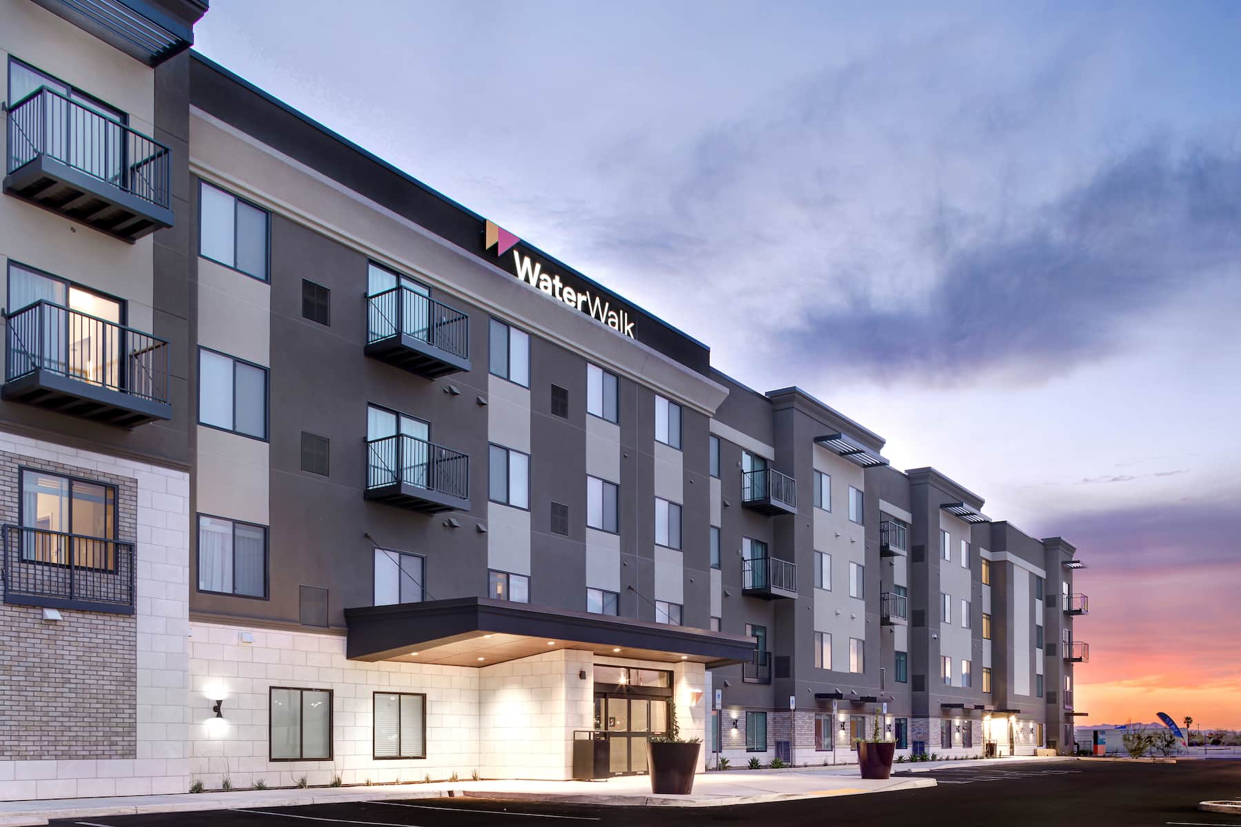 Exterior of WaterWalk Extended Stay Huntsville hotel in Huntsville, Alabama