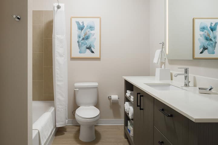 Guest room bath at the WaterWalk Extended Stay Jacksonville Deerwood Pk in Jacksonville, Florida