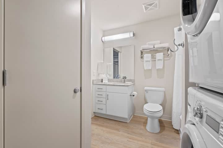 Guest room bath at the WaterWalk Extended Stay Kansas City - Overland Pk in Overland Park, Kansas