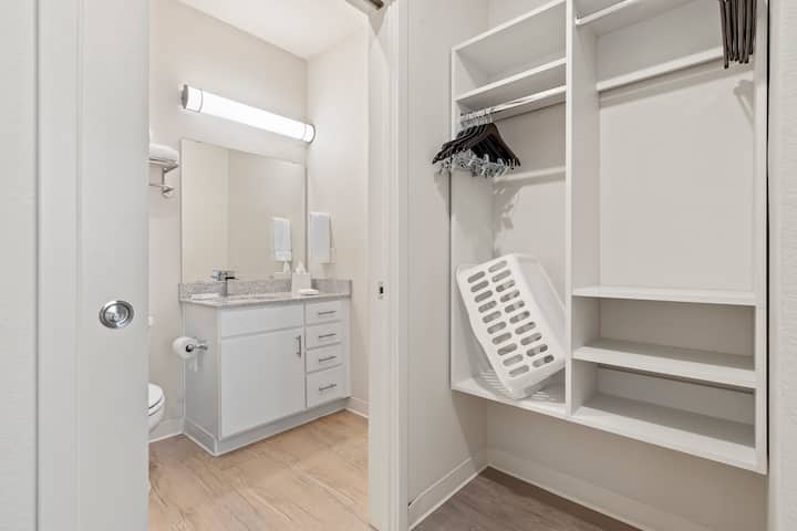 Guest room bath at the WaterWalk Extended Stay Kansas City - Overland Pk in Overland Park, Kansas