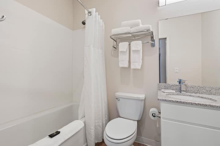 Guest room bath at the WaterWalk Extended Stay Kansas City - Overland Pk in Overland Park, Kansas