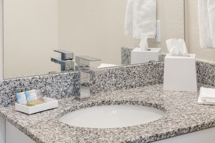 Guest room bath at the WaterWalk Extended Stay Minneapolis - Plymouth in Plymouth, Minnesota