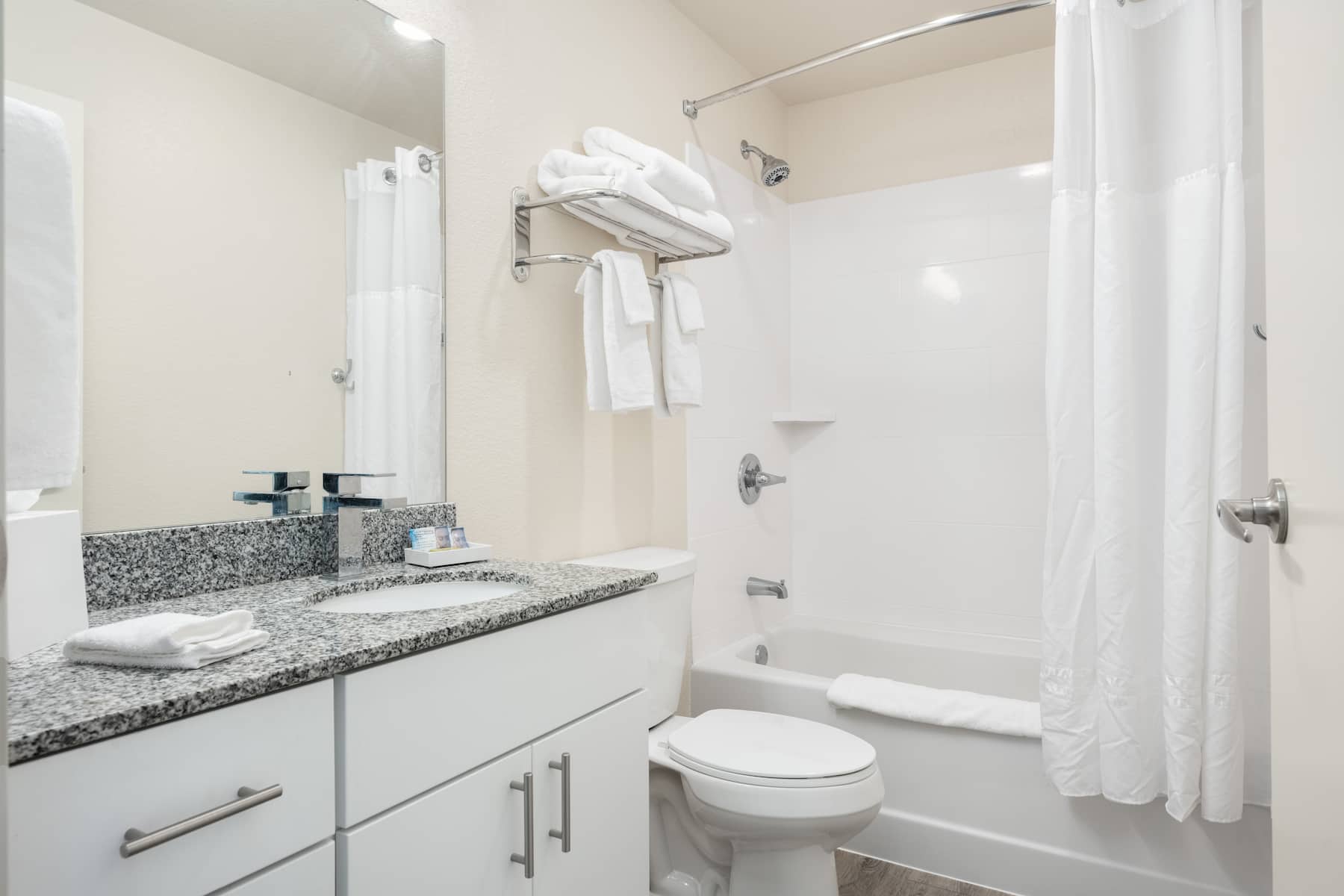 Guest room bath at the WaterWalk Extended Stay Minneapolis - Plymouth in Plymouth, Minnesota