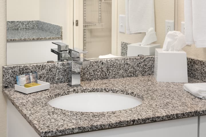 Guest room bath at the WaterWalk Extended Stay Minneapolis - Plymouth in Plymouth, Minnesota