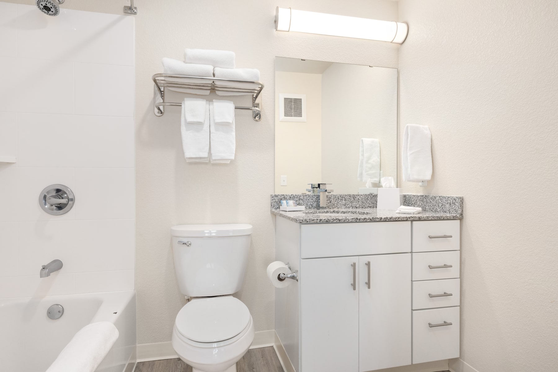 Guest room bath at the WaterWalk Extended Stay Minneapolis - Plymouth in Plymouth, Minnesota
