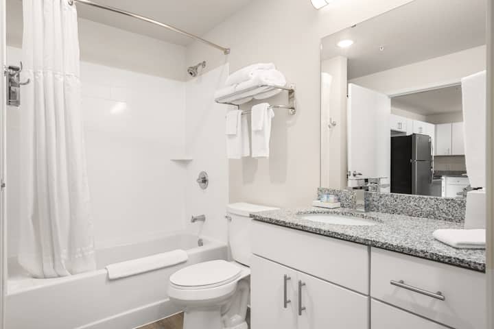 Guest room bath at the WaterWalk Extended Stay Minneapolis - Plymouth in Plymouth, Minnesota