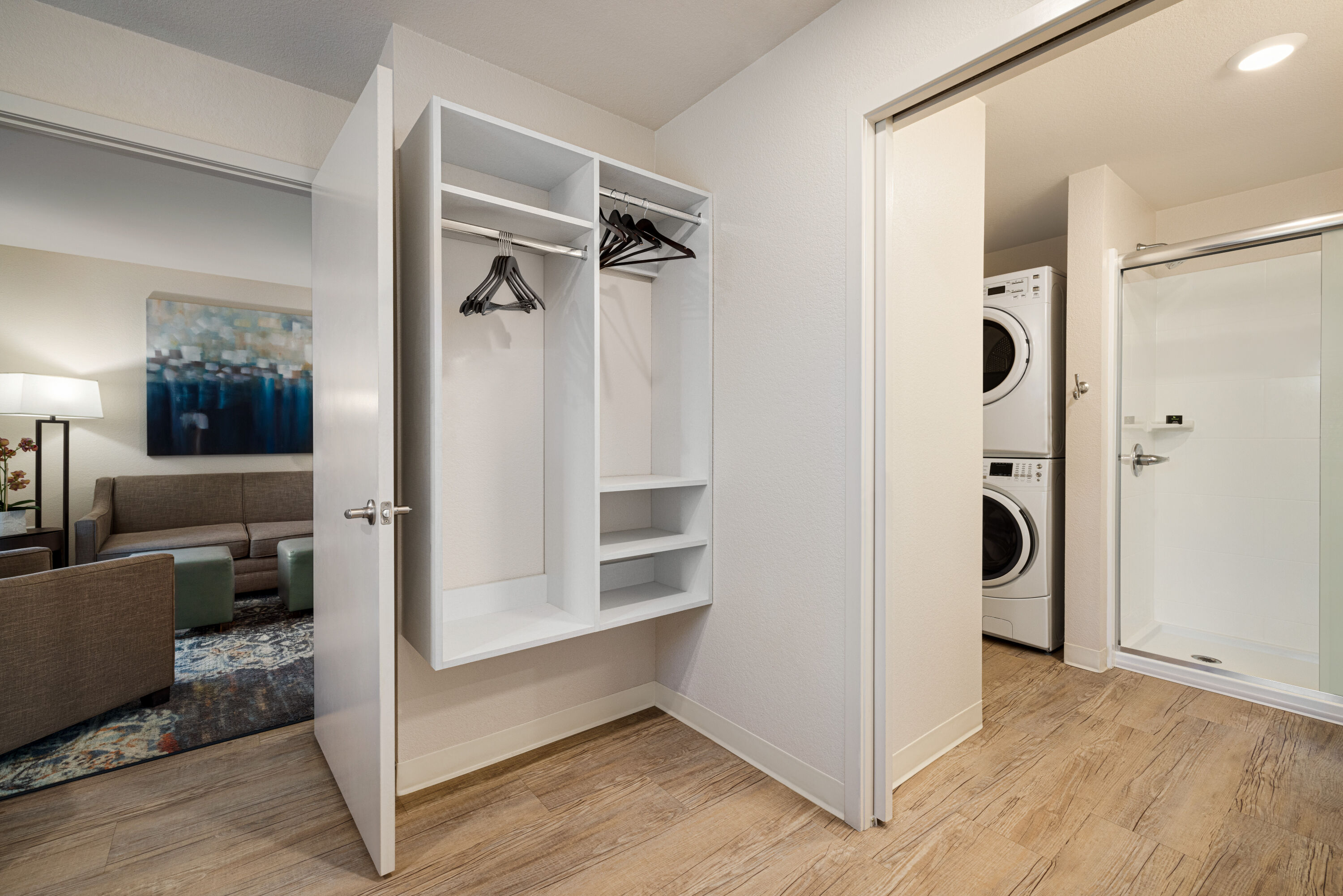 Guest room bath at the WaterWalk Extended Stay Raleigh Durham Research Triangle in Morrisville, North Carolina