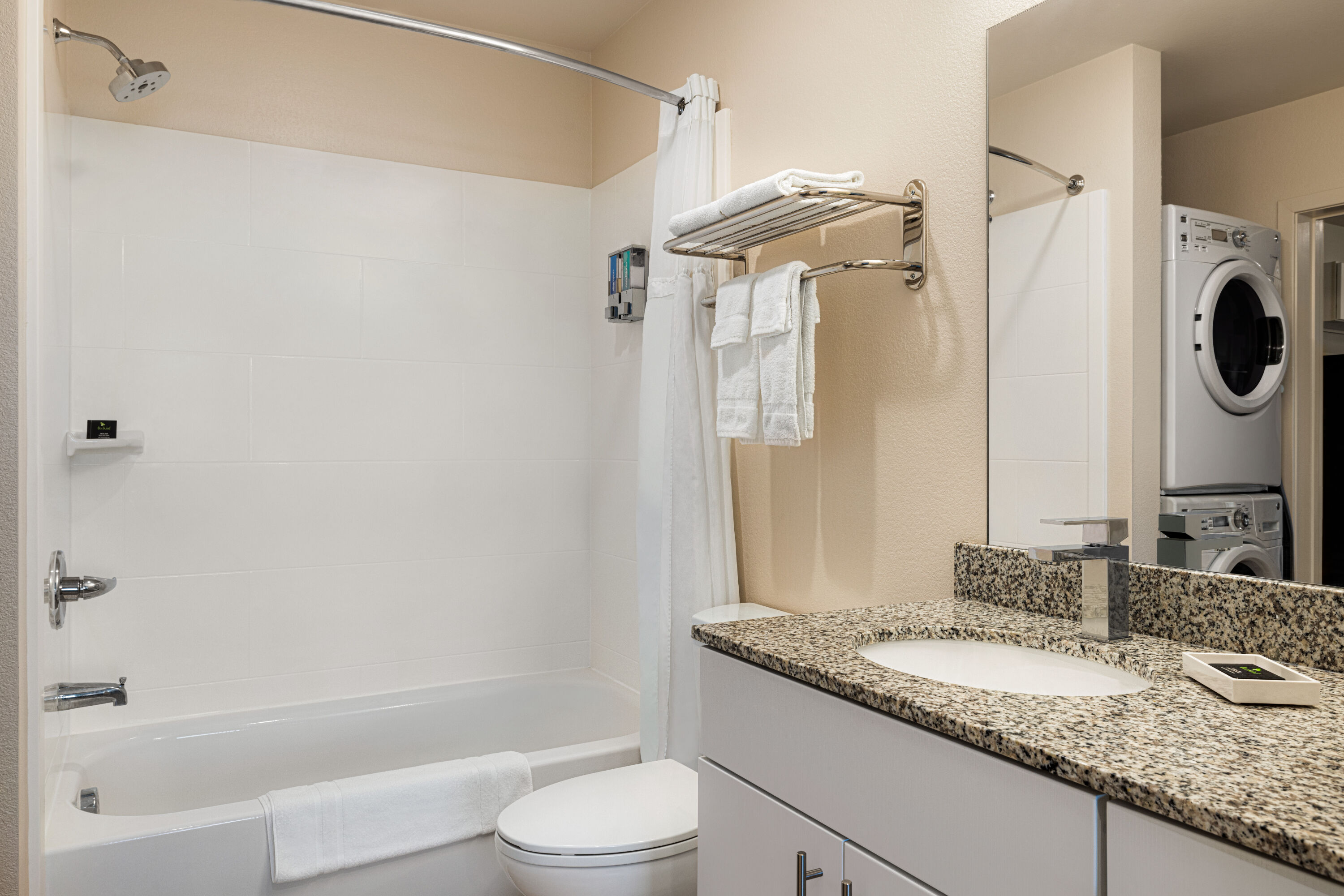 Guest room bath at the WaterWalk Extended Stay Raleigh Durham Research Triangle in Morrisville, North Carolina