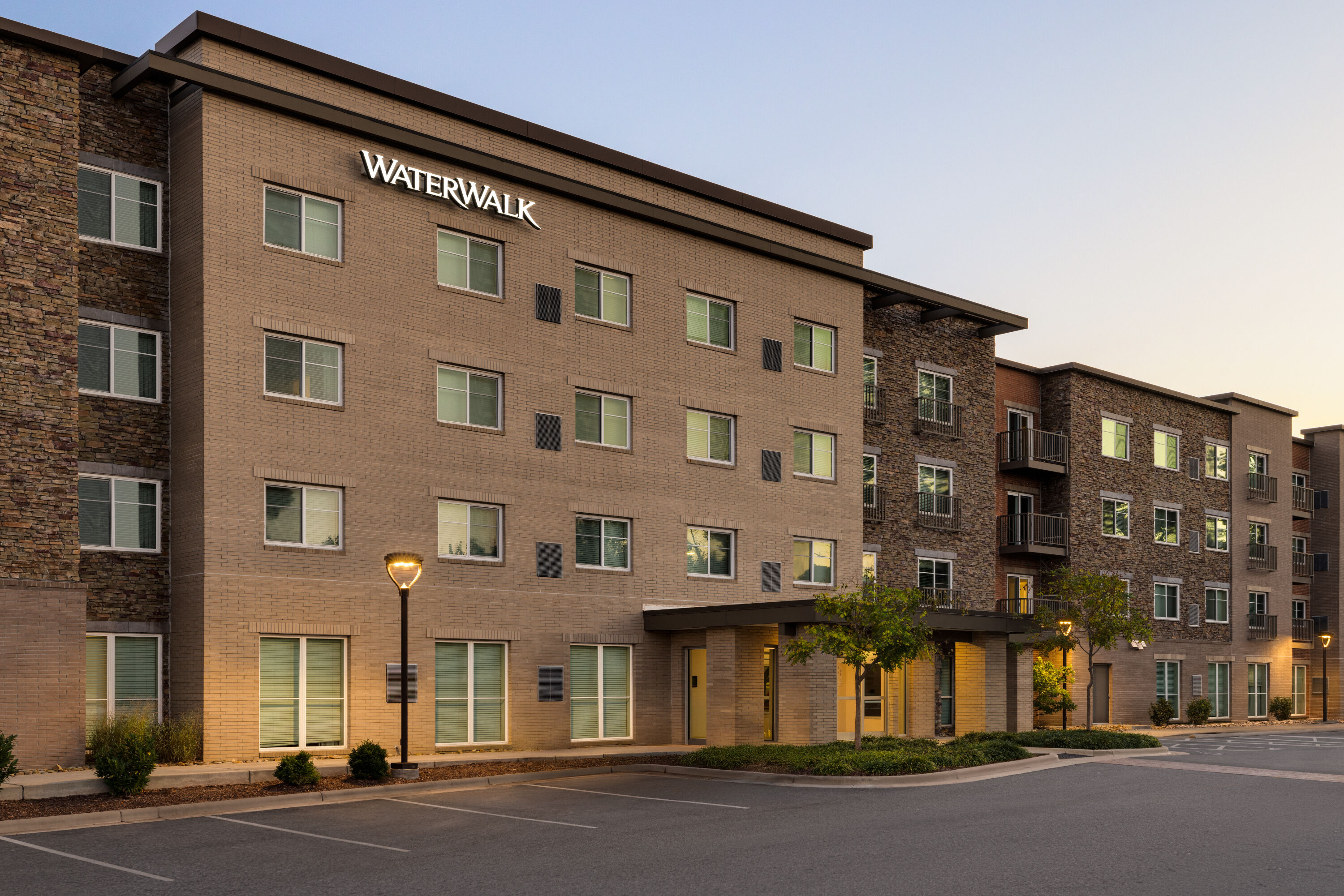 Exterior of WaterWalk Extended Stay Raleigh Durham Research Triangle hotel in Morrisville, North Carolina