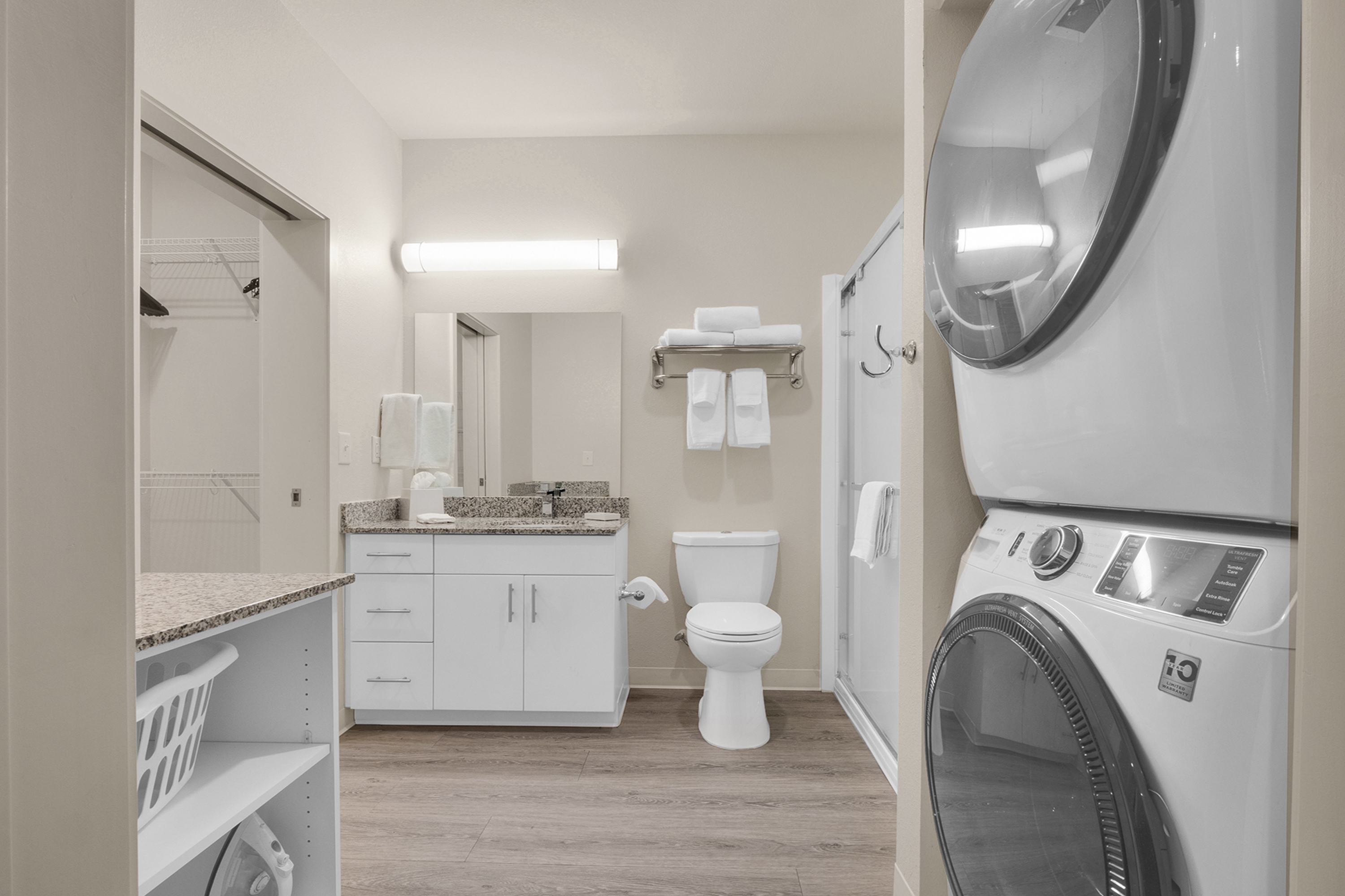 Guest room bath at the WaterWalk Extended Stay Raleigh Durham Research Triangle in Morrisville, North Carolina
