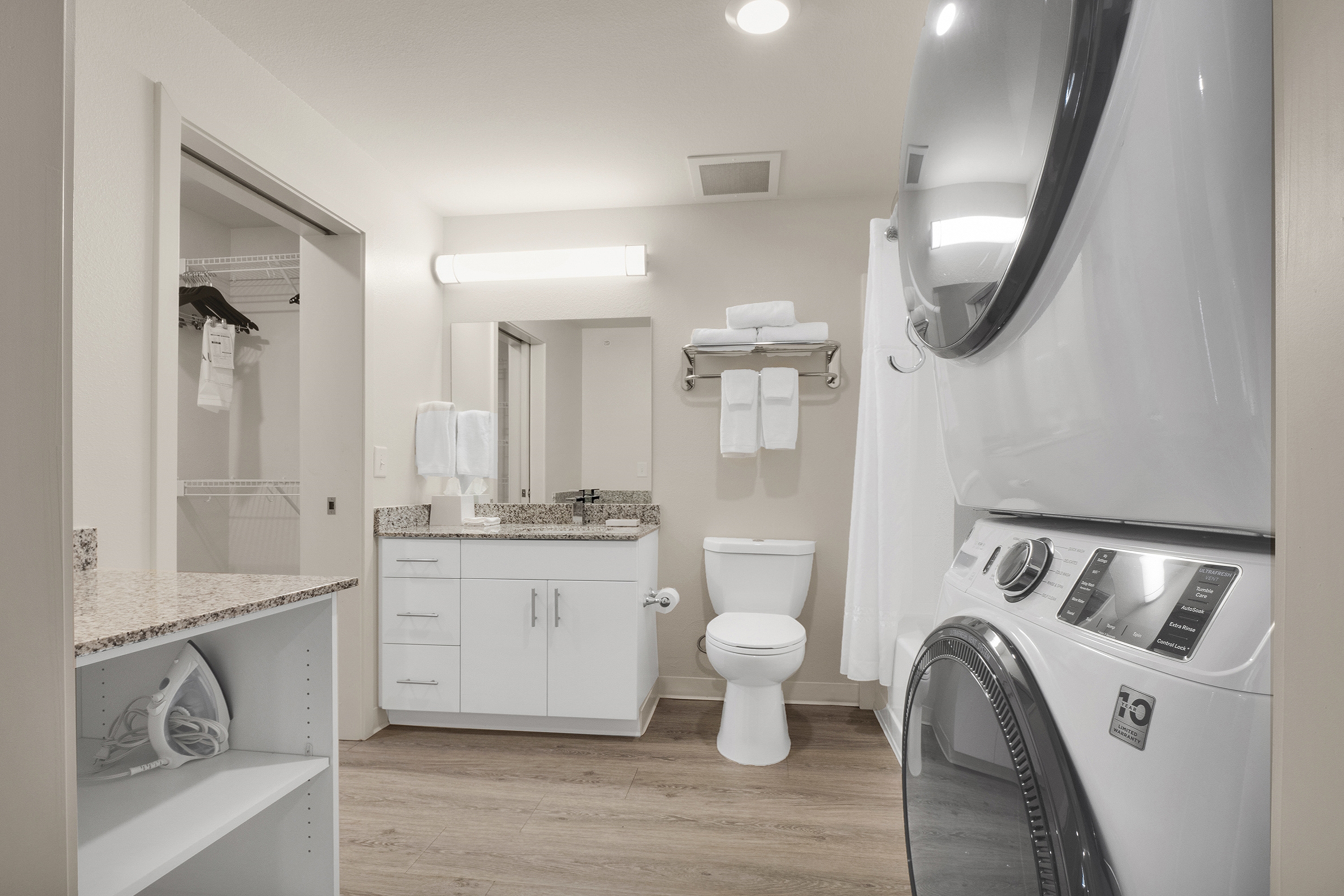 Guest room bath at the WaterWalk Extended Stay Raleigh Durham Research Triangle in Morrisville, North Carolina