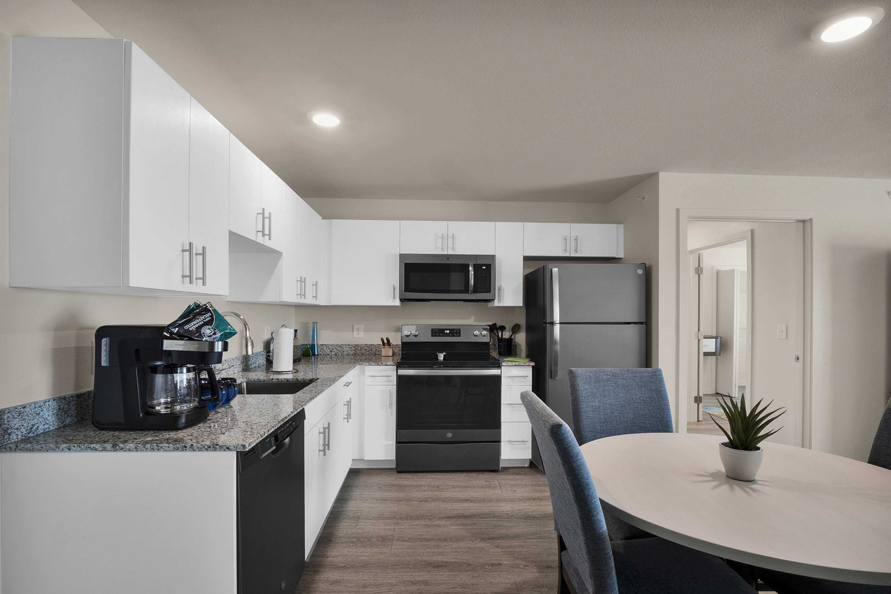 Guest room at the WaterWalk Extended Stay Raleigh Durham Research Triangle in Morrisville, North Carolina