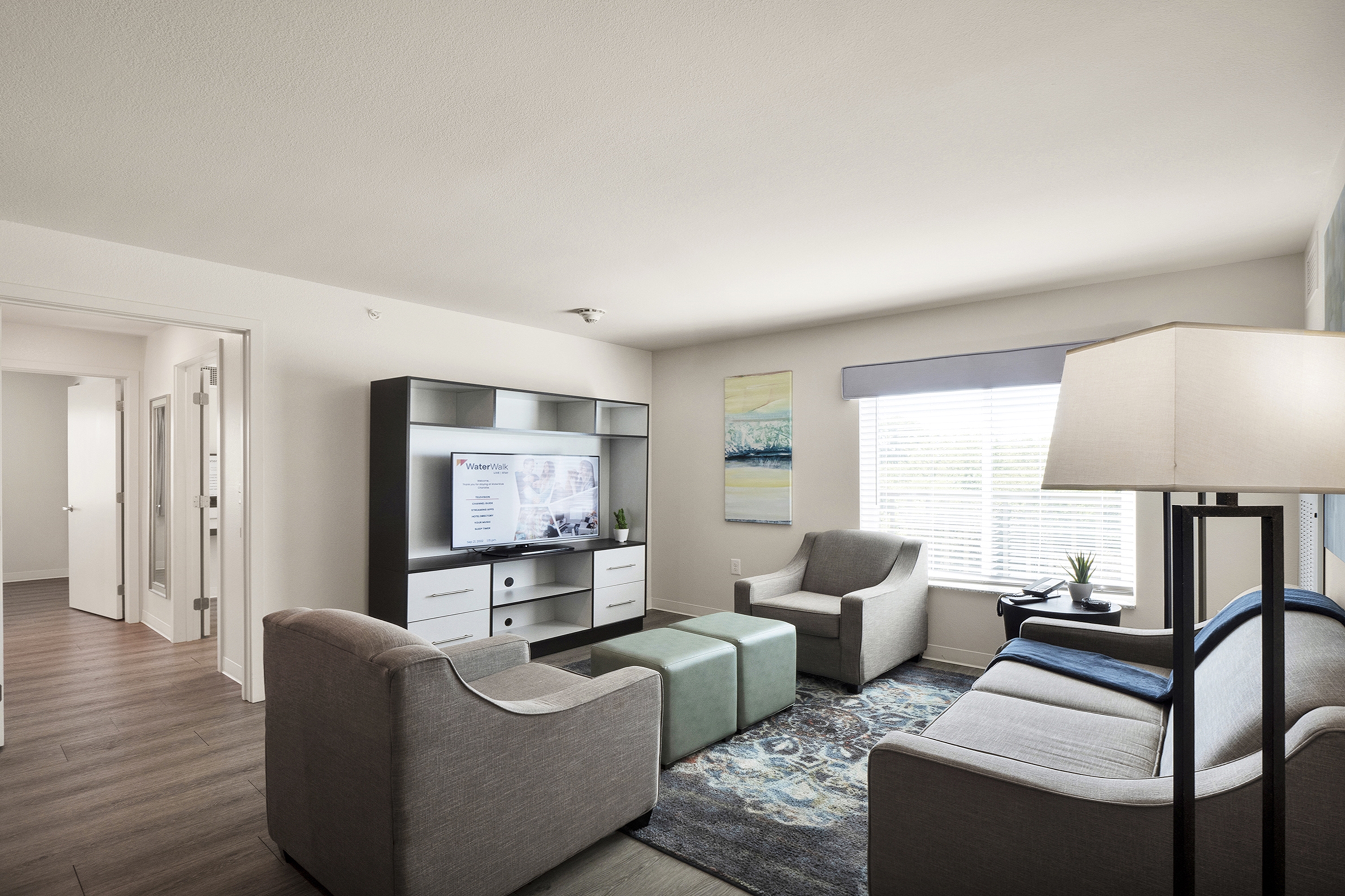Guest room at the WaterWalk Extended Stay Raleigh Durham Research Triangle in Morrisville, North Carolina