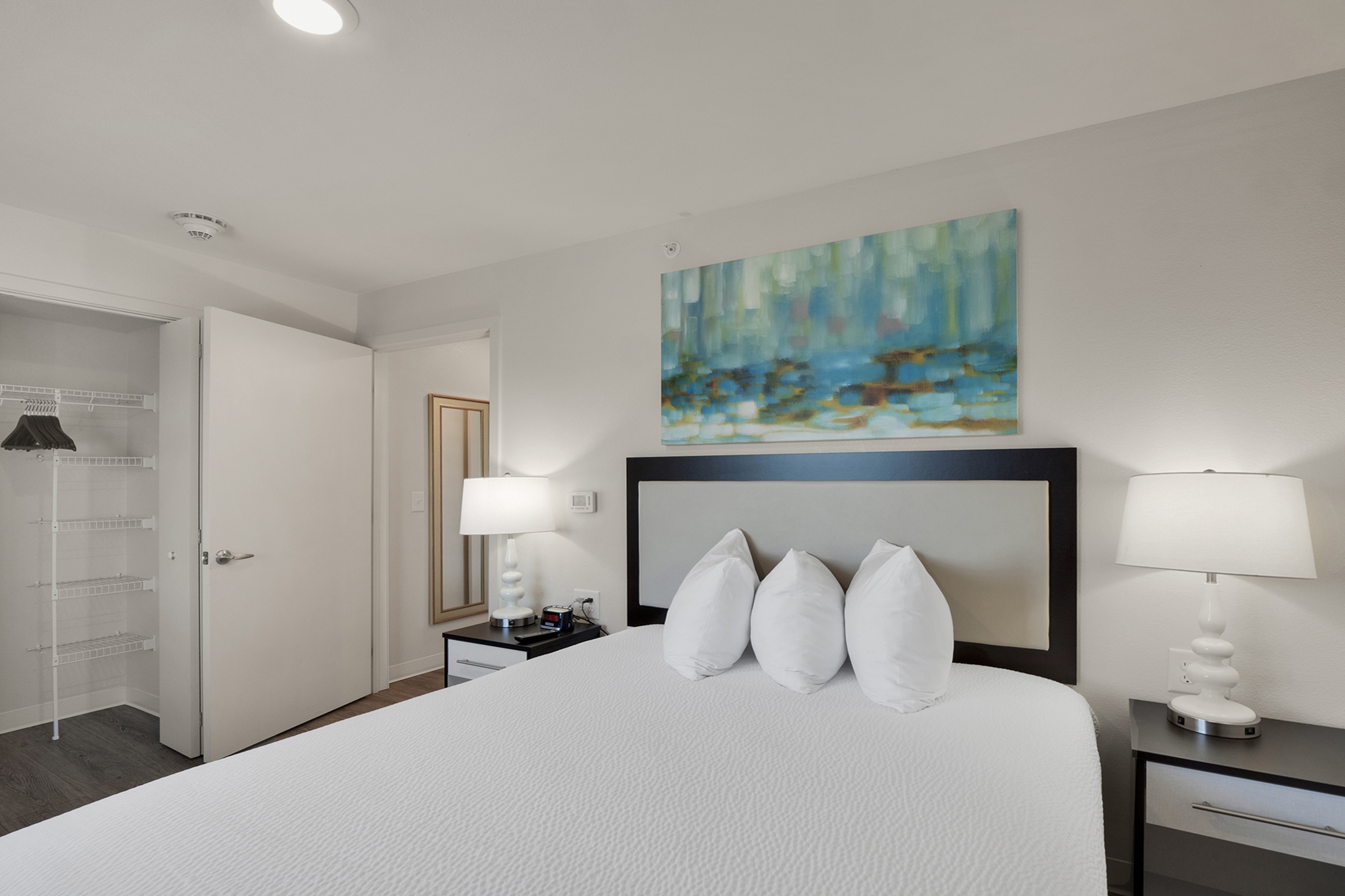 Guest room at the WaterWalk Extended Stay Raleigh Durham Research Triangle in Morrisville, North Carolina