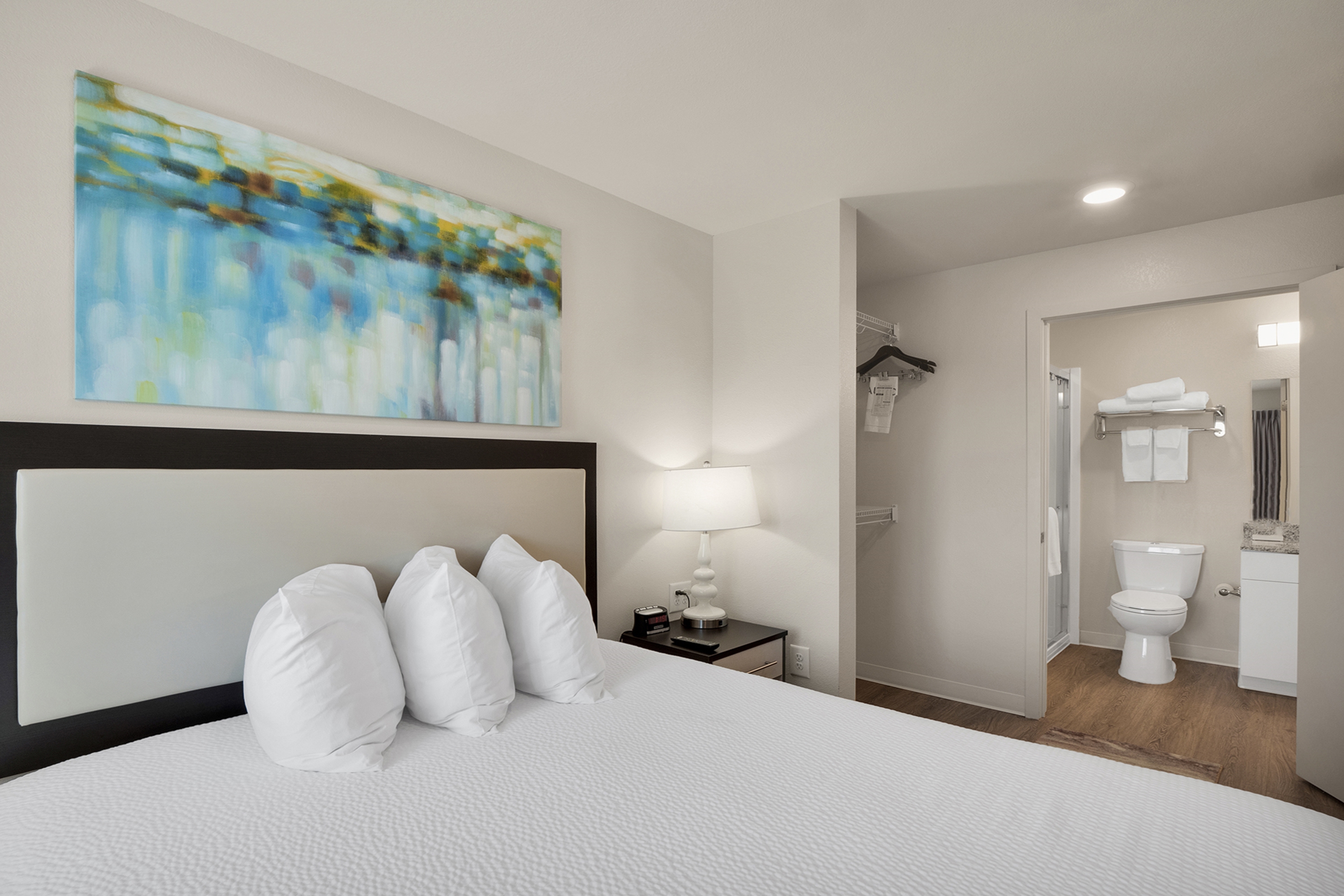 Guest room at the WaterWalk Extended Stay Raleigh Durham Research Triangle in Morrisville, North Carolina