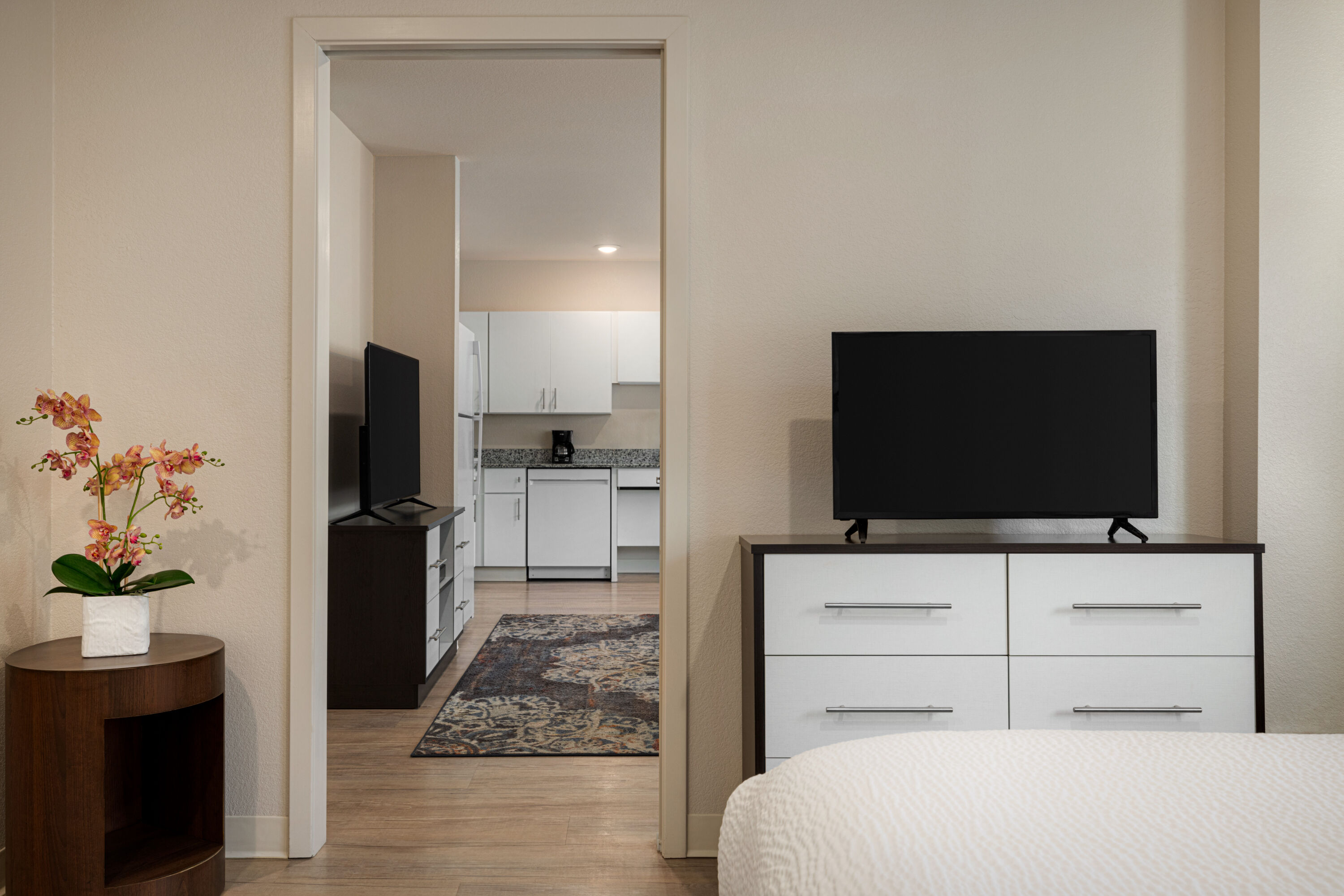 Guest room at the WaterWalk Extended Stay Raleigh Durham Research Triangle in Morrisville, North Carolina