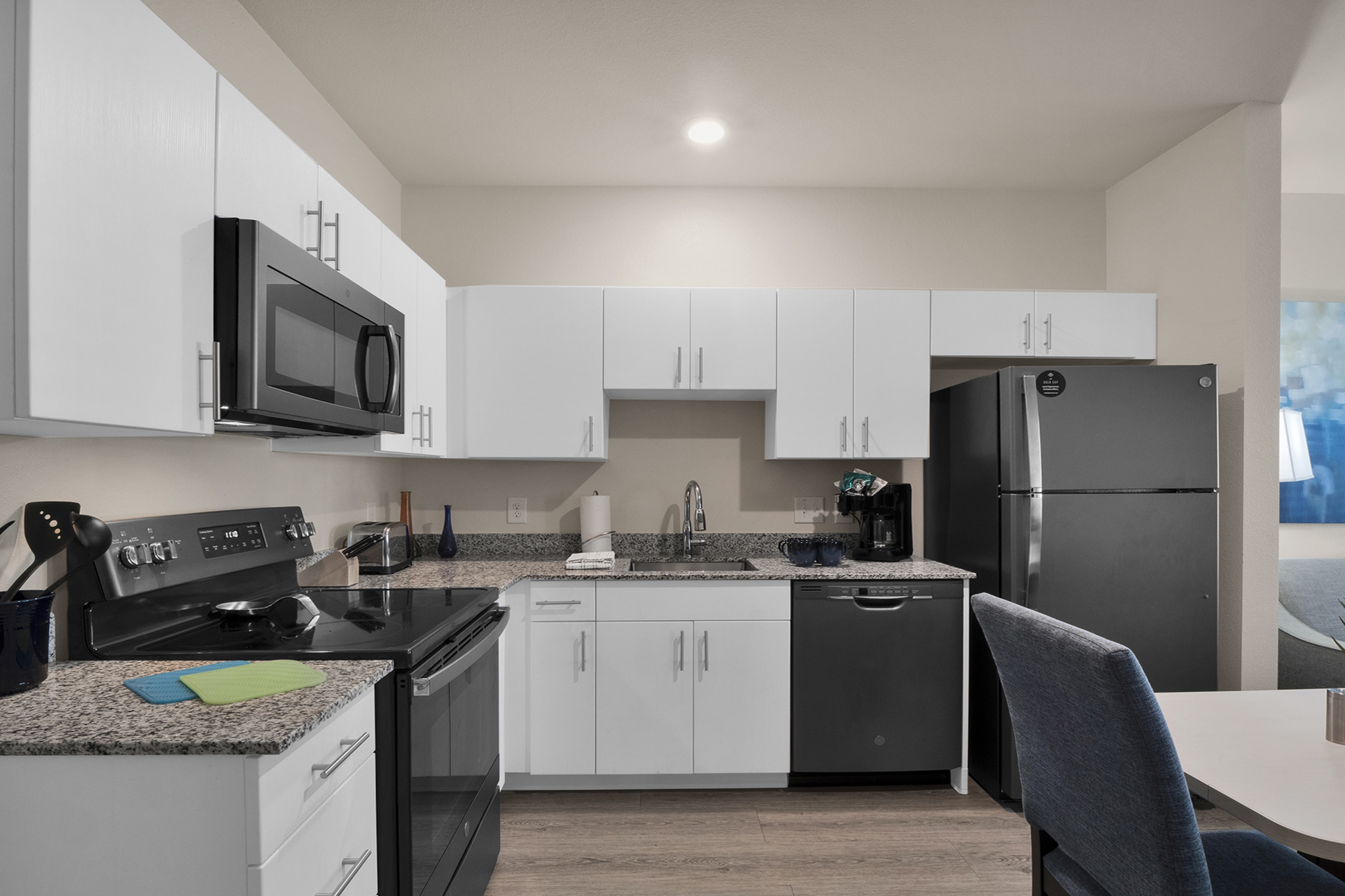 Guest room at the WaterWalk Extended Stay Raleigh Durham Research Triangle in Morrisville, North Carolina