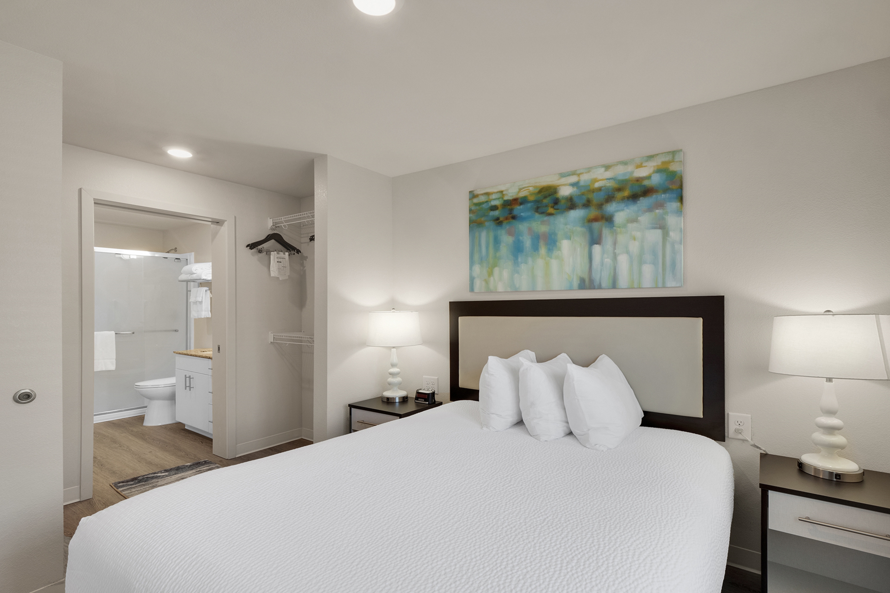 Guest room at the WaterWalk Extended Stay Raleigh Durham Research Triangle in Morrisville, North Carolina