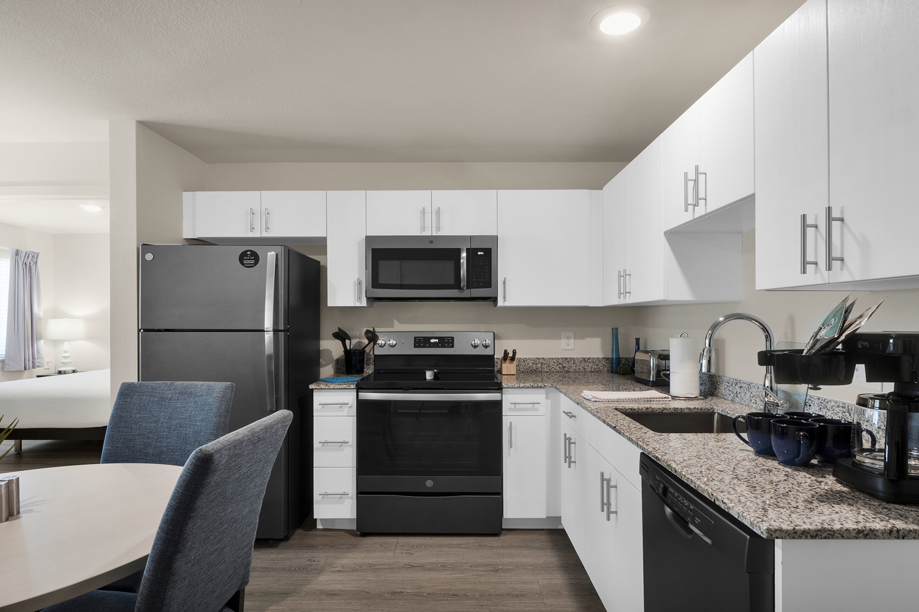 Guest room at the WaterWalk Extended Stay Raleigh Durham Research Triangle in Morrisville, North Carolina