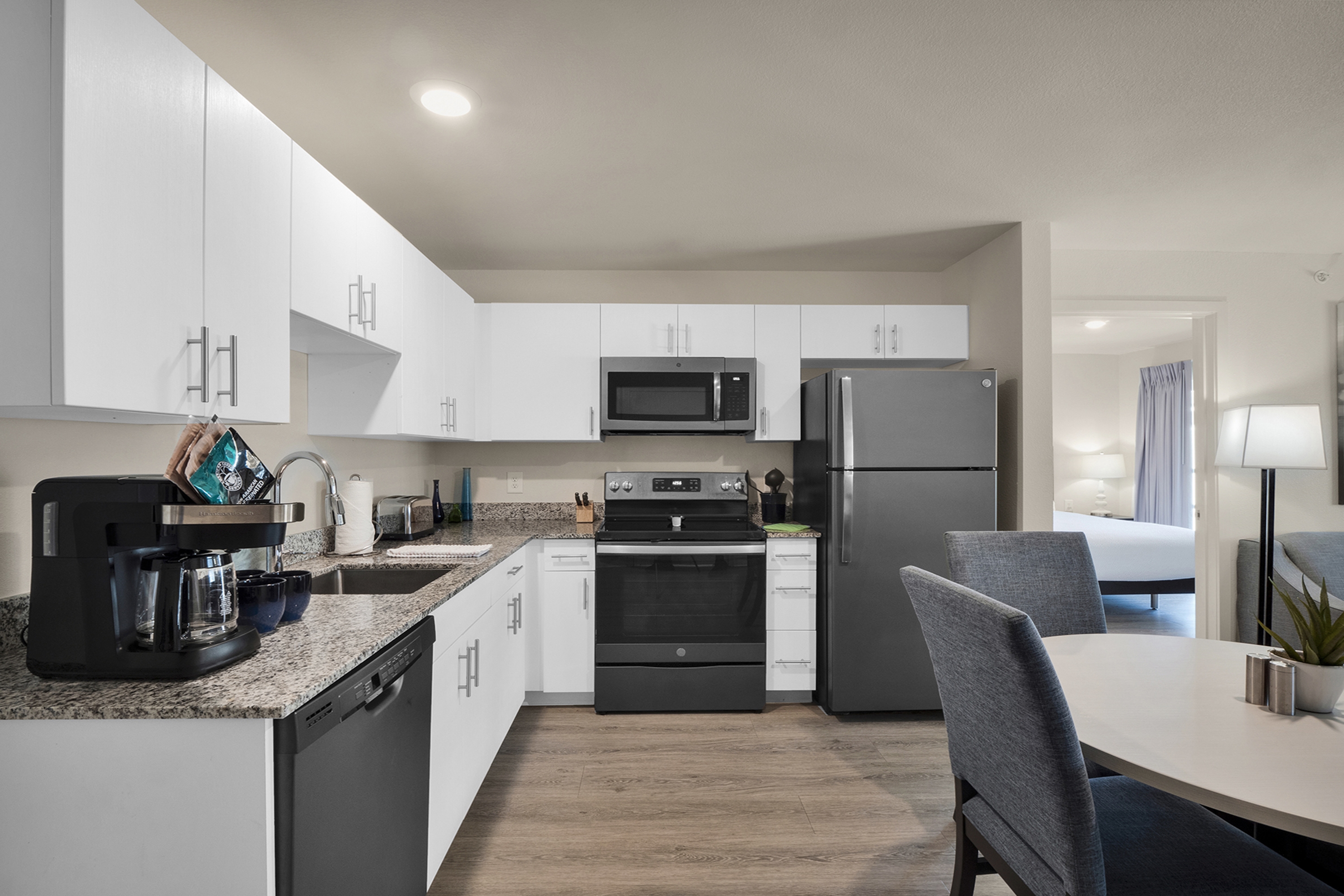 Guest room at the WaterWalk Extended Stay Raleigh Durham Research Triangle in Morrisville, North Carolina