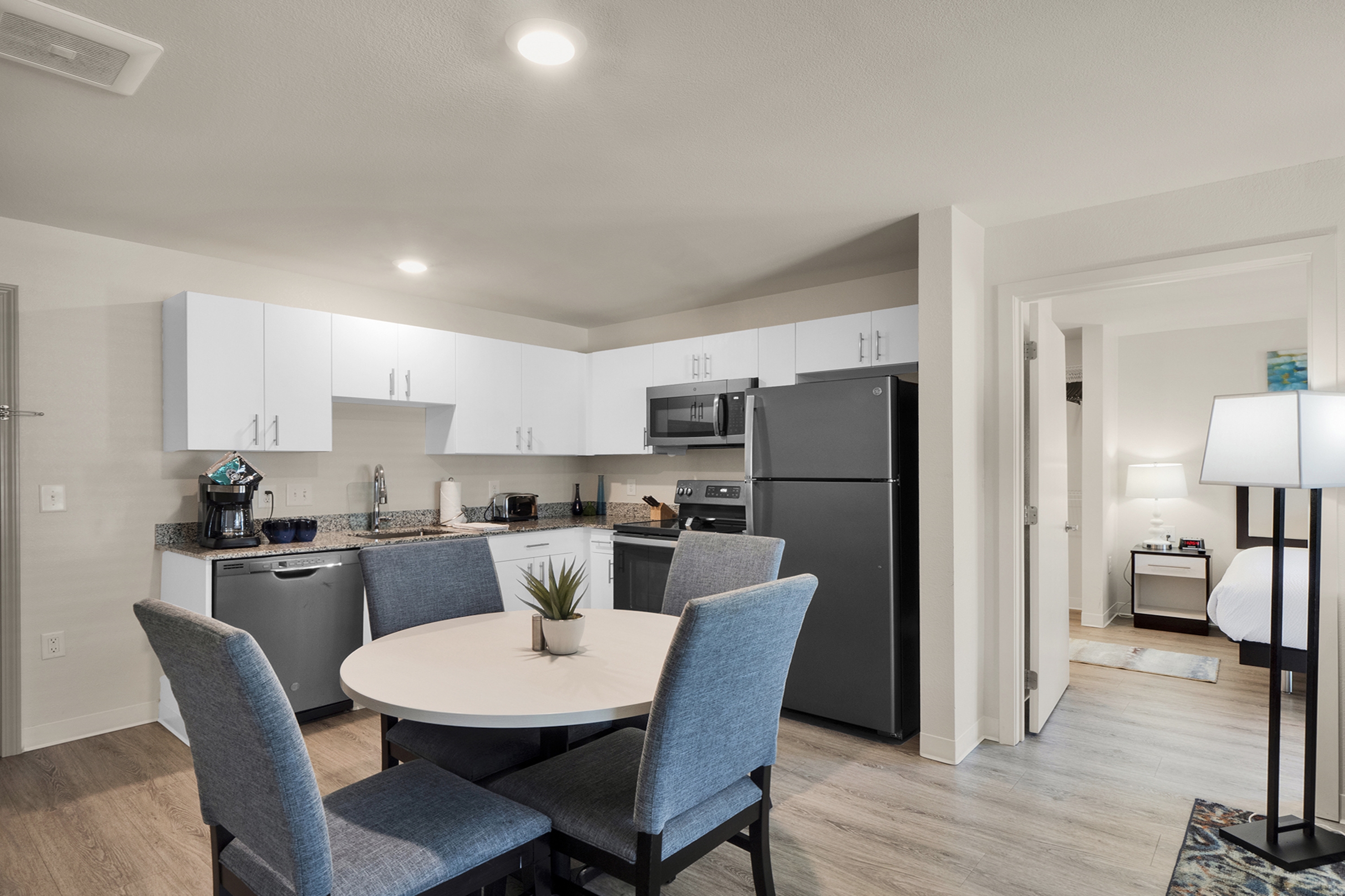 Guest room at the WaterWalk Extended Stay Raleigh Durham Research Triangle in Morrisville, North Carolina