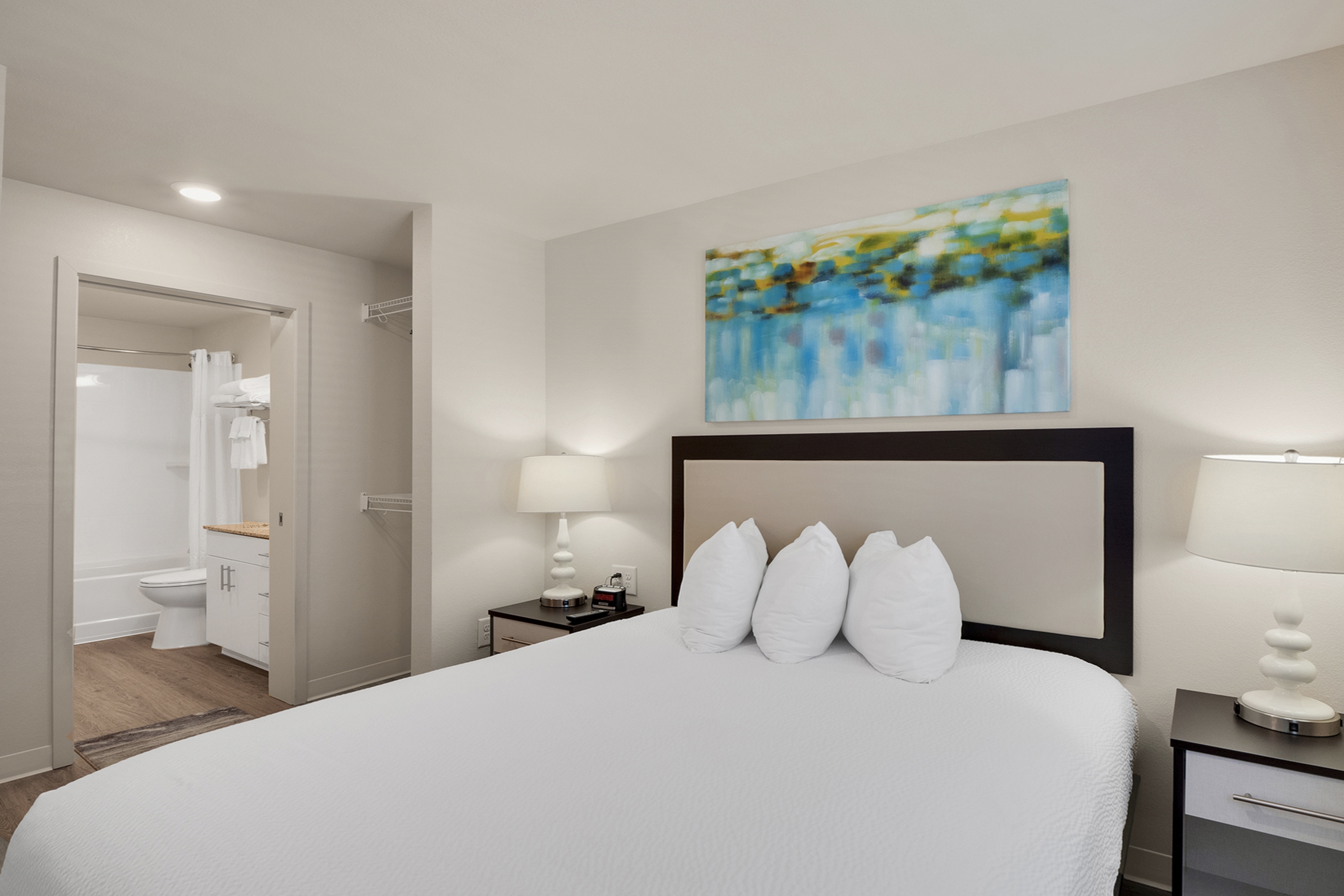 Guest room at the WaterWalk Extended Stay Raleigh Durham Research Triangle in Morrisville, North Carolina