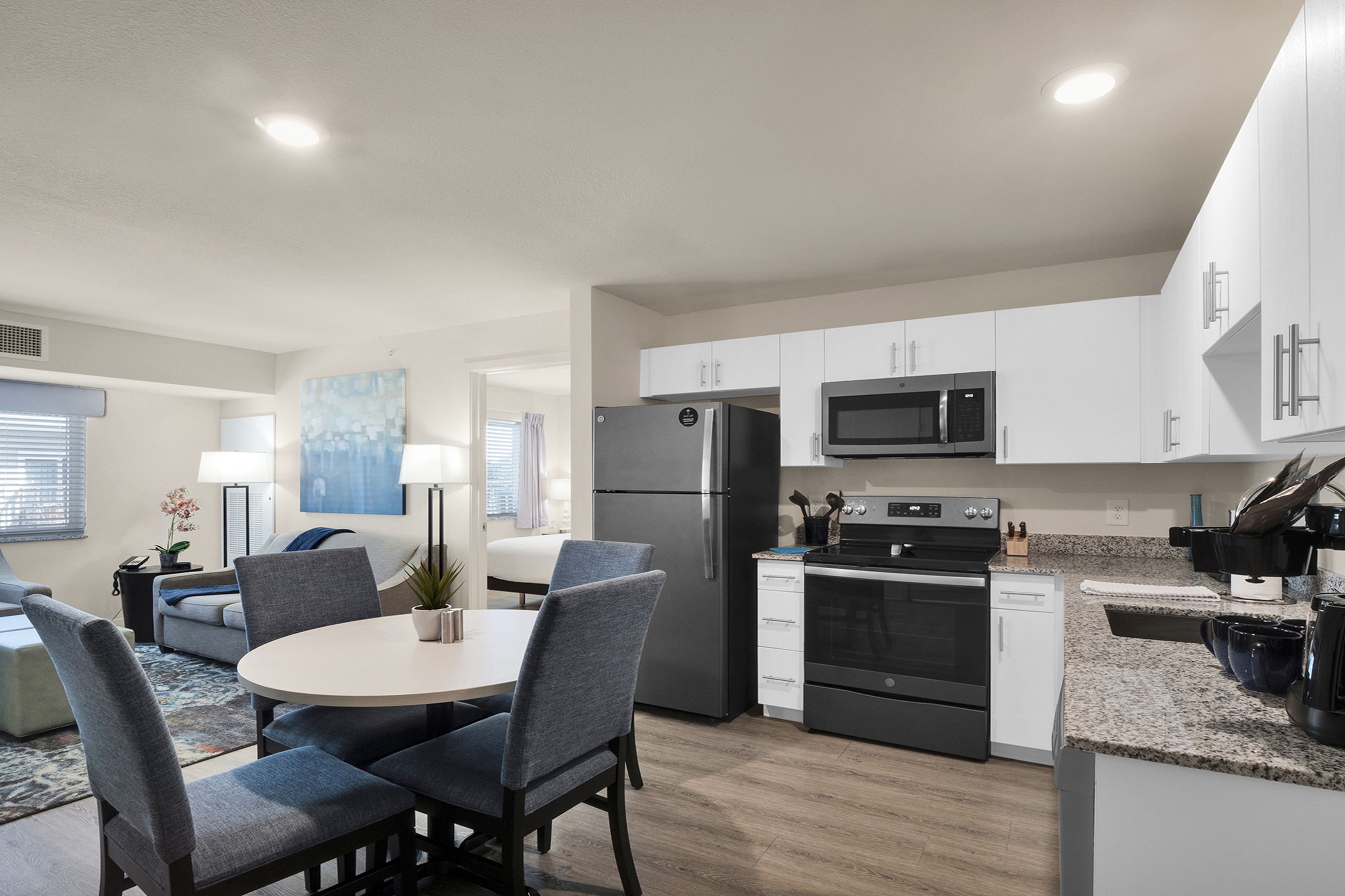 Guest room at the WaterWalk Extended Stay Raleigh Durham Research Triangle in Morrisville, North Carolina