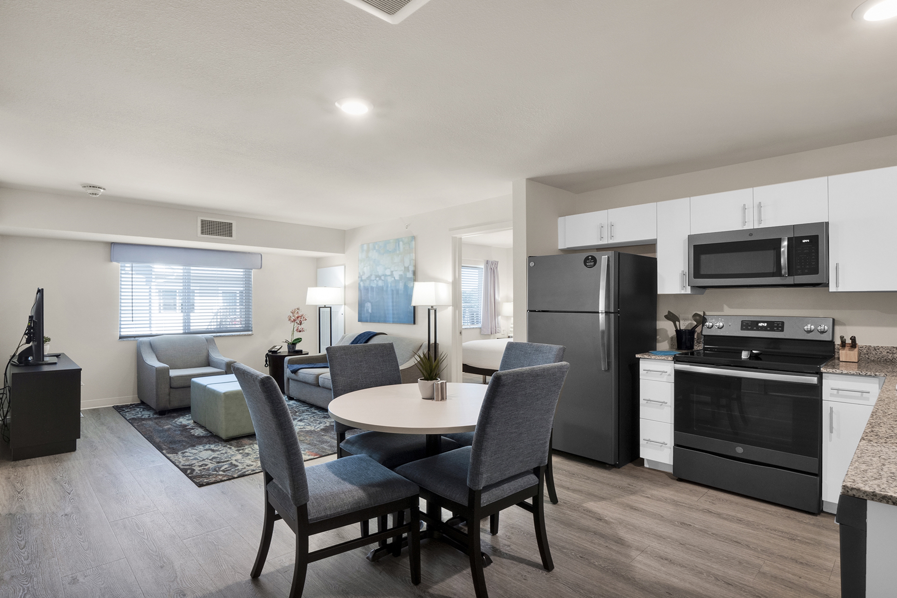 Guest room at the WaterWalk Extended Stay Raleigh Durham Research Triangle in Morrisville, North Carolina