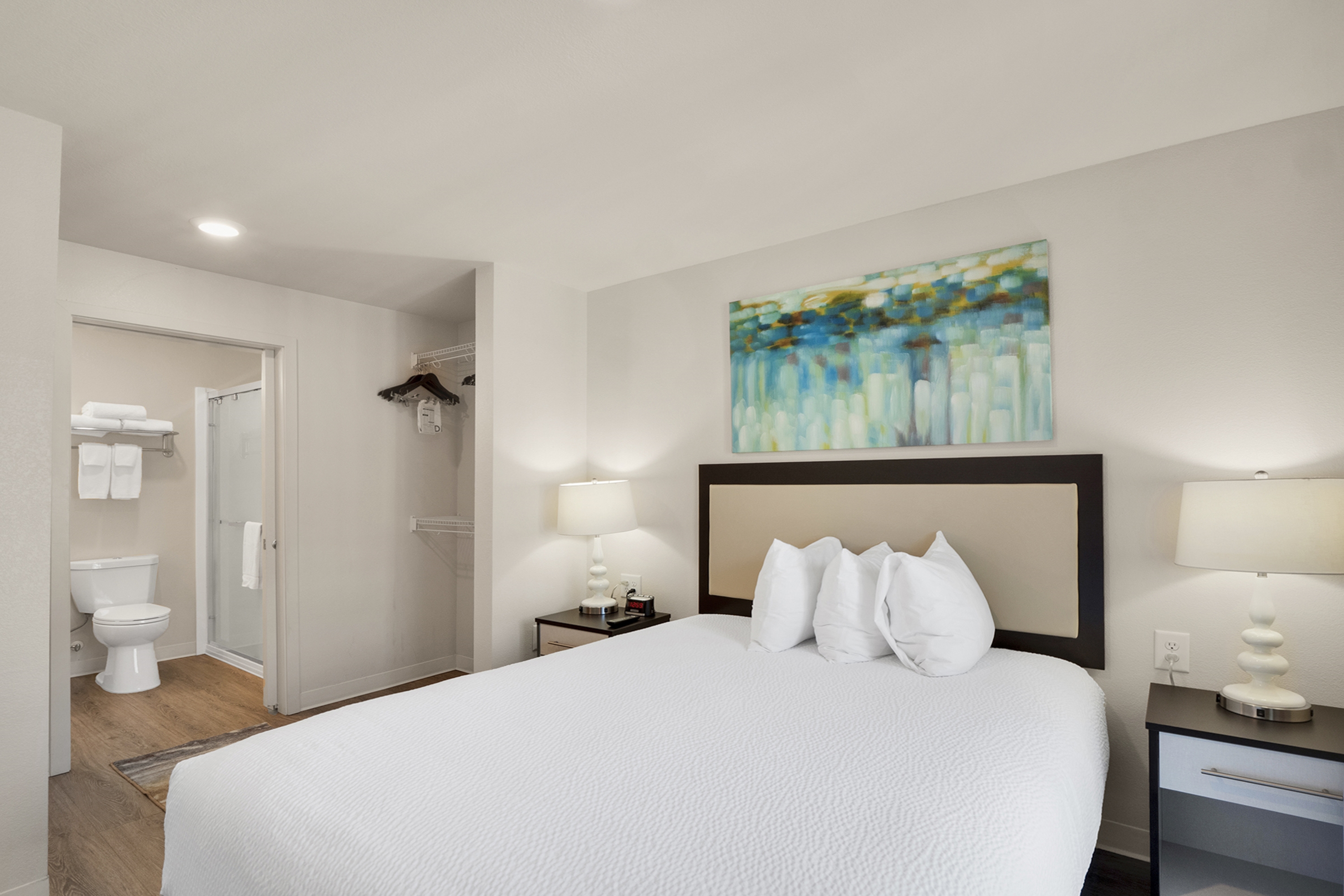 Guest room at the WaterWalk Extended Stay Raleigh Durham Research Triangle in Morrisville, North Carolina