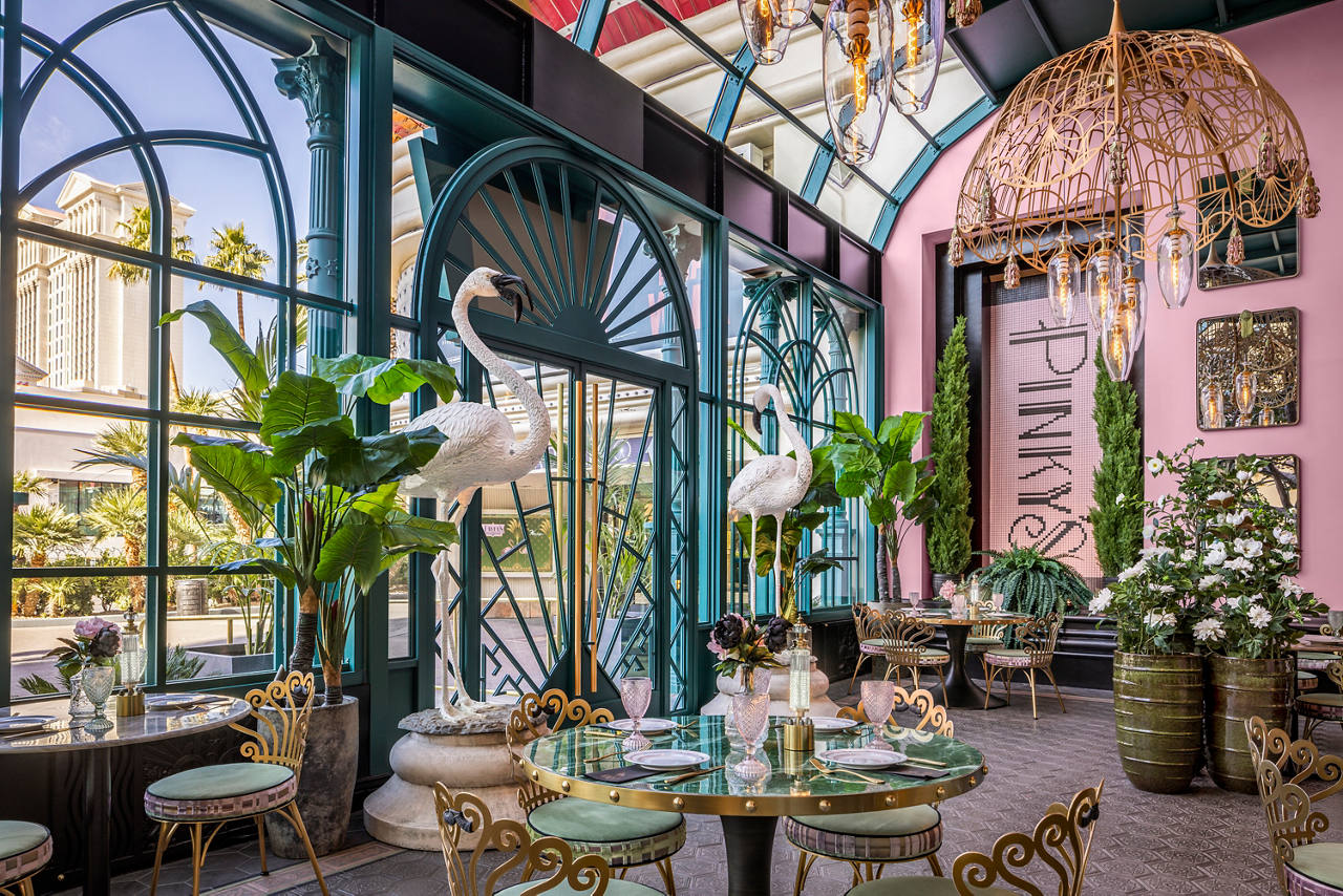 Architecture images of Pinky's by Vanderpump at Flamingo Las Vegas.  Shot January 2025