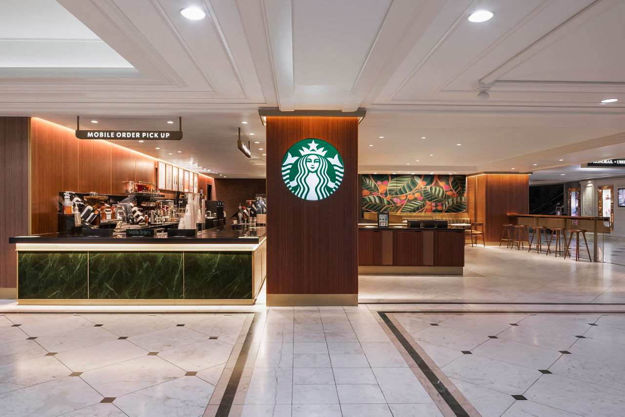 Architecture shots of Starbucks at Flamingo Las Vegas.  Images shot April 2024